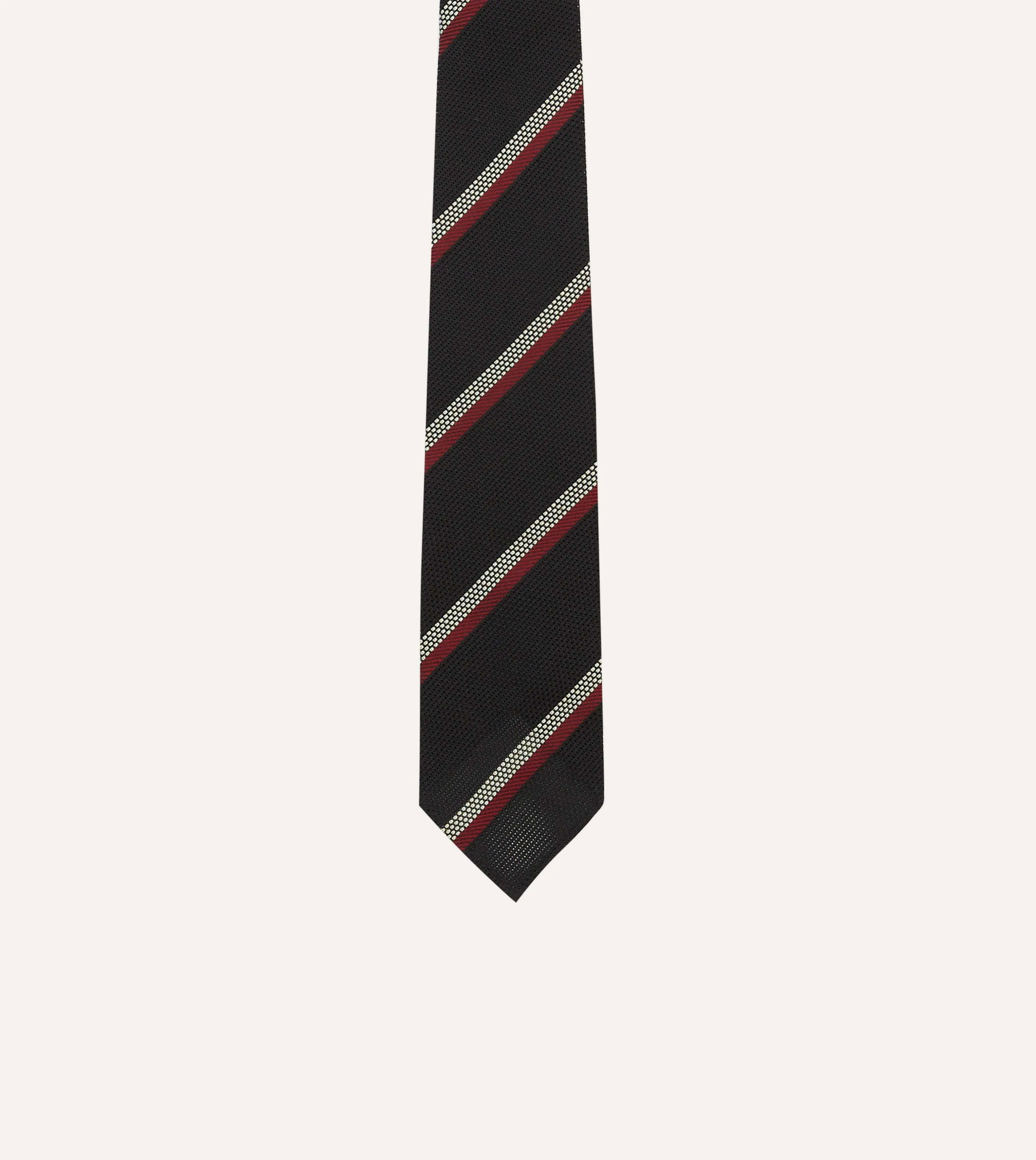 Black, White and Red Stripe Hand Rolled Silk Grenadine Tie sold by Drake's London product image thumbnail 3