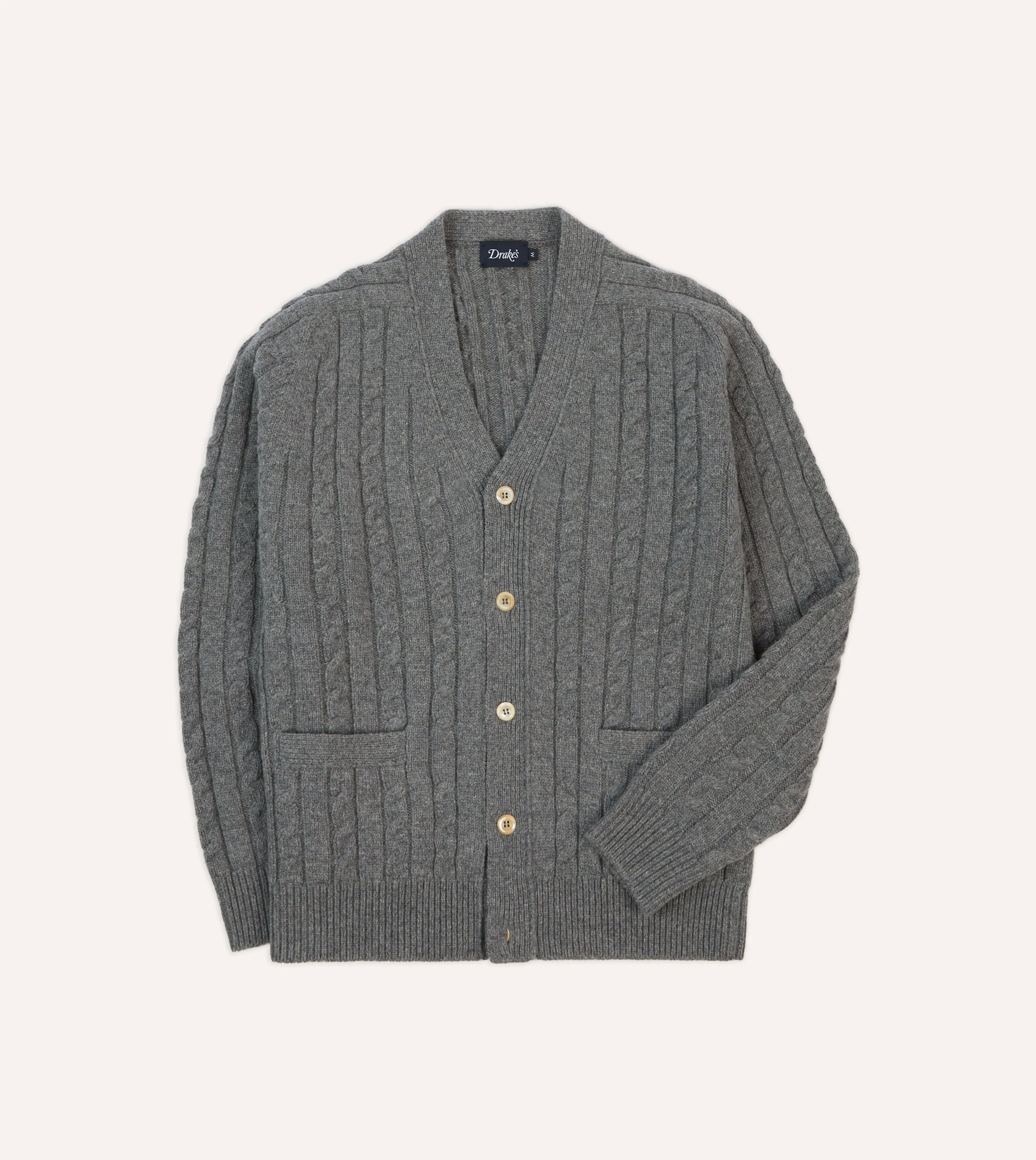Grey Lambswool 6 Button Cable Knit Cardigan sold by Drake's London