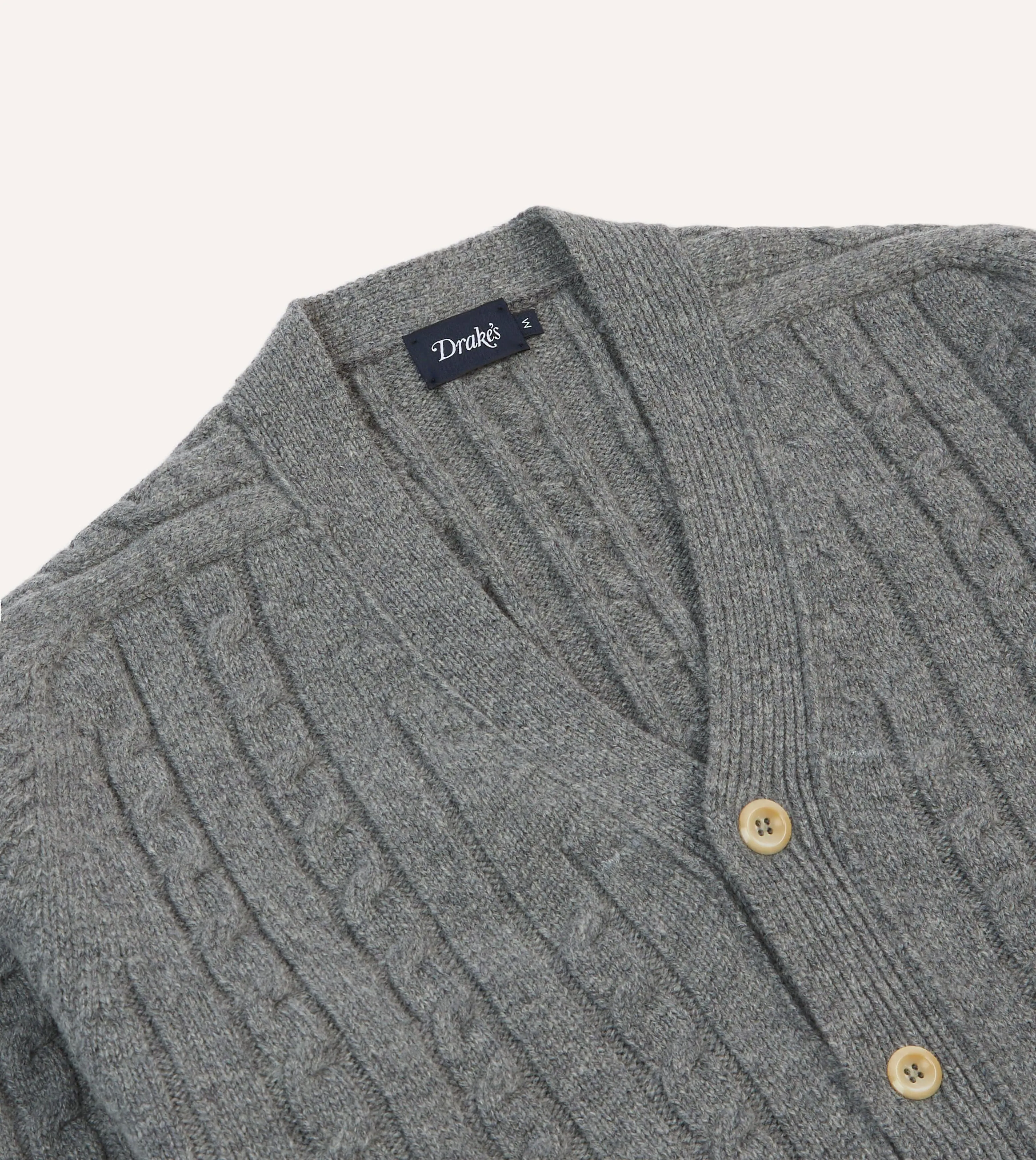 Grey Lambswool 6 Button Cable Knit Cardigan sold by Drake's London product image thumbnail 3