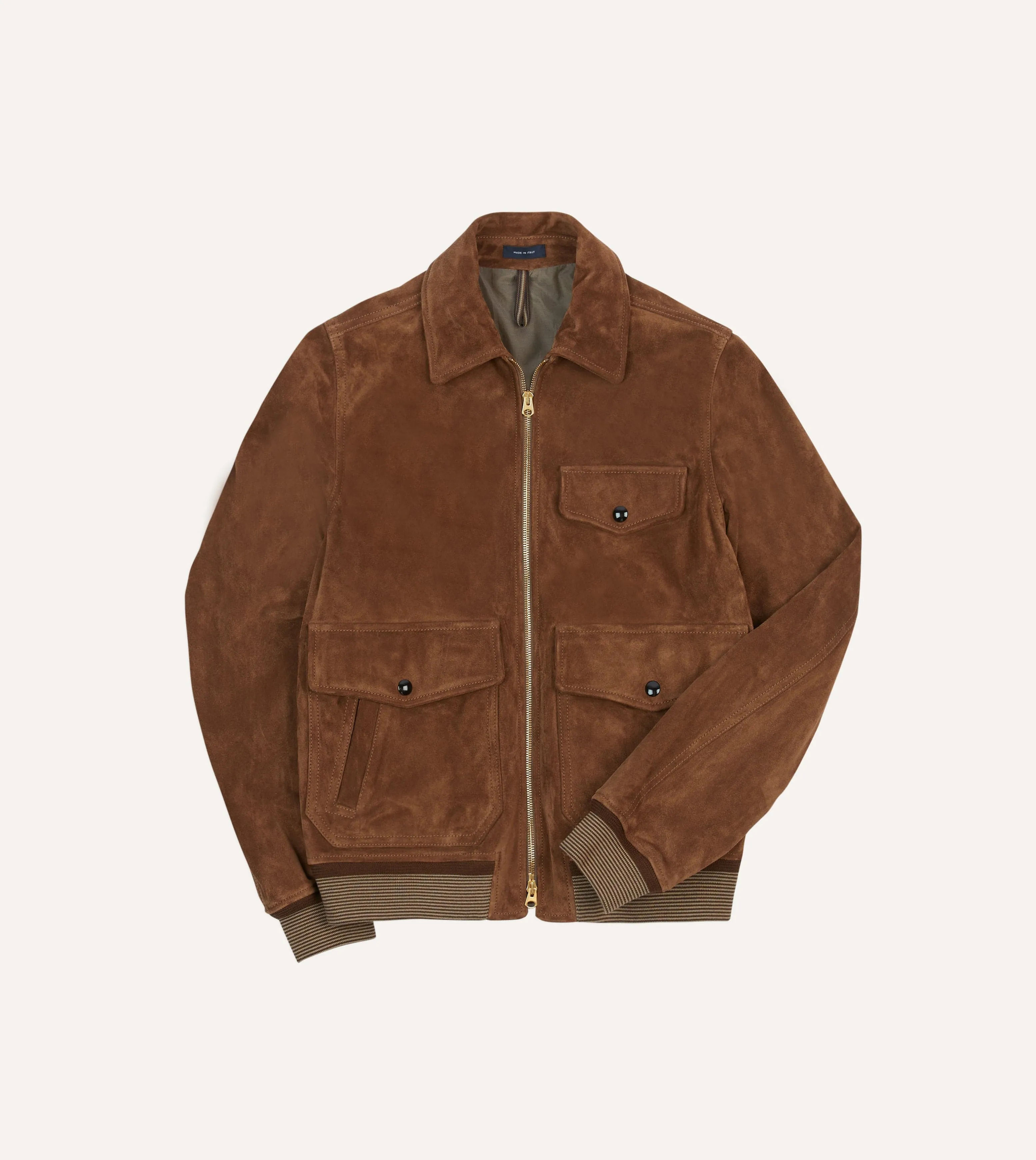 Tobacco Heavyweight Suede A-2 Bomber Jacket sold by Drake's London