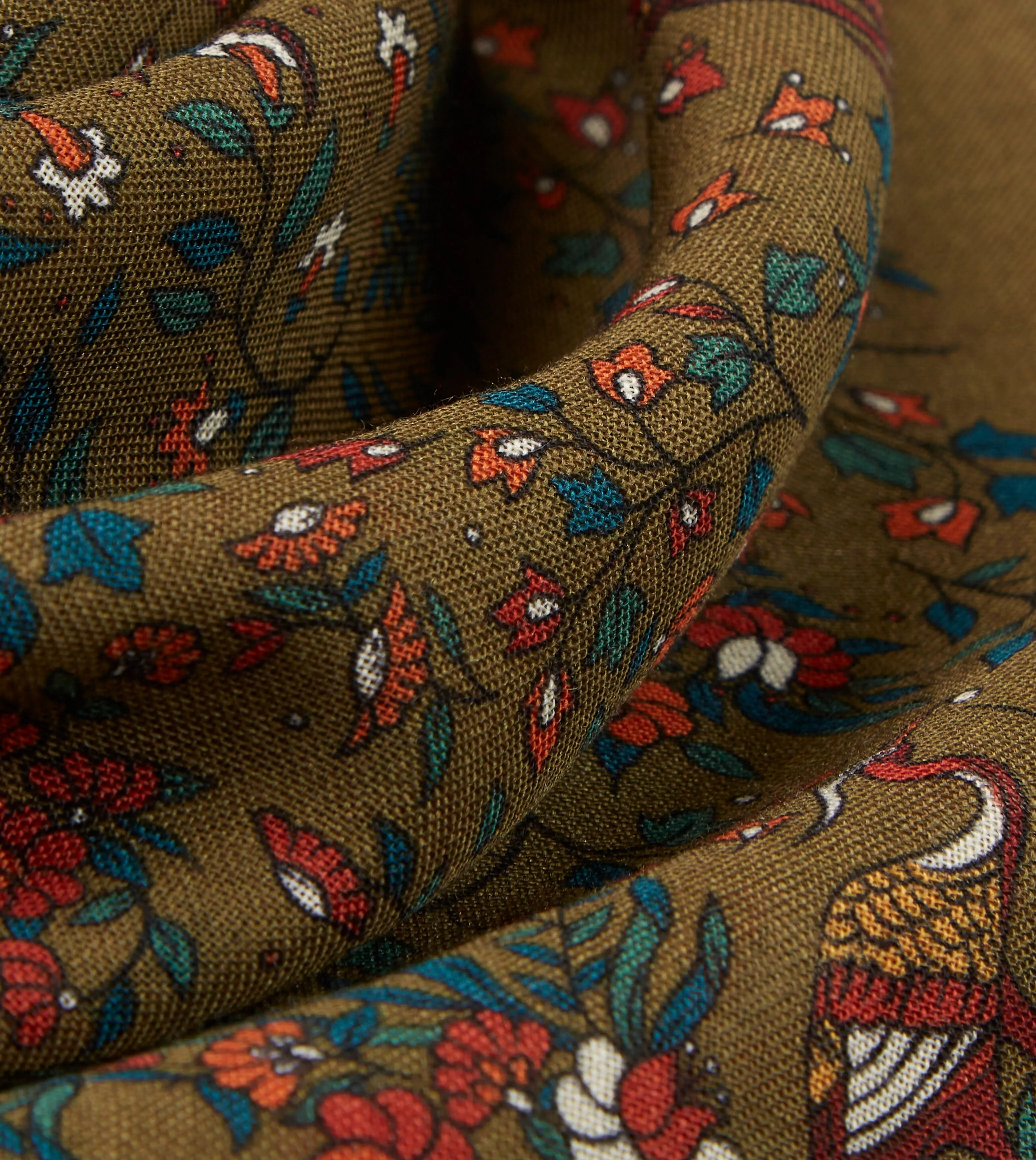 Olive Birds of Paradise Print Wool-Silk Square Scarf sold by Drake's London product image thumbnail 2