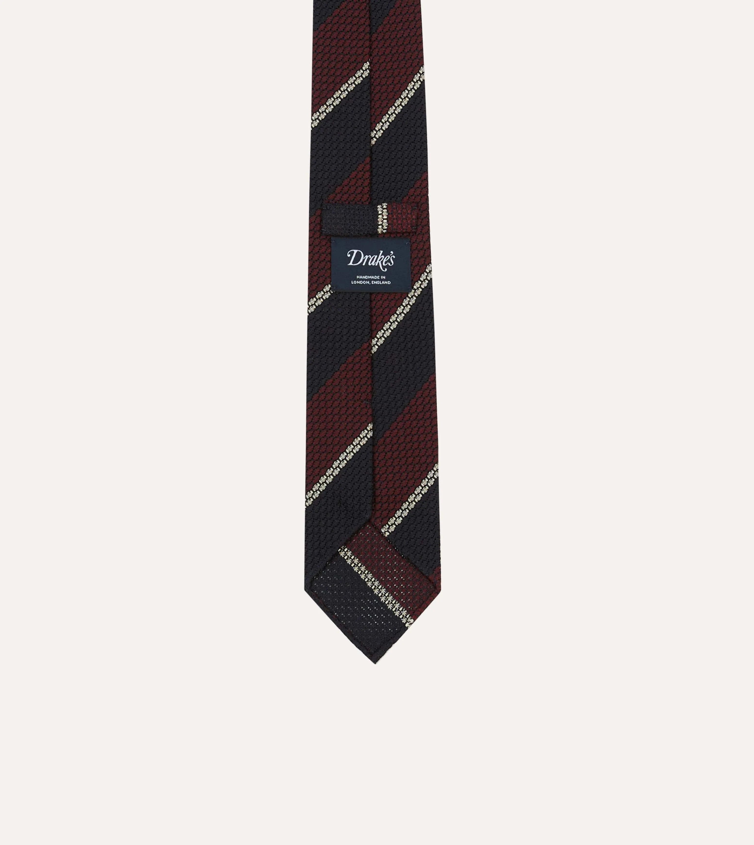 Navy, Red and White Multi Stripe Hand Rolled Silk Grenadine Tie sold by Drake's London product image thumbnail 4