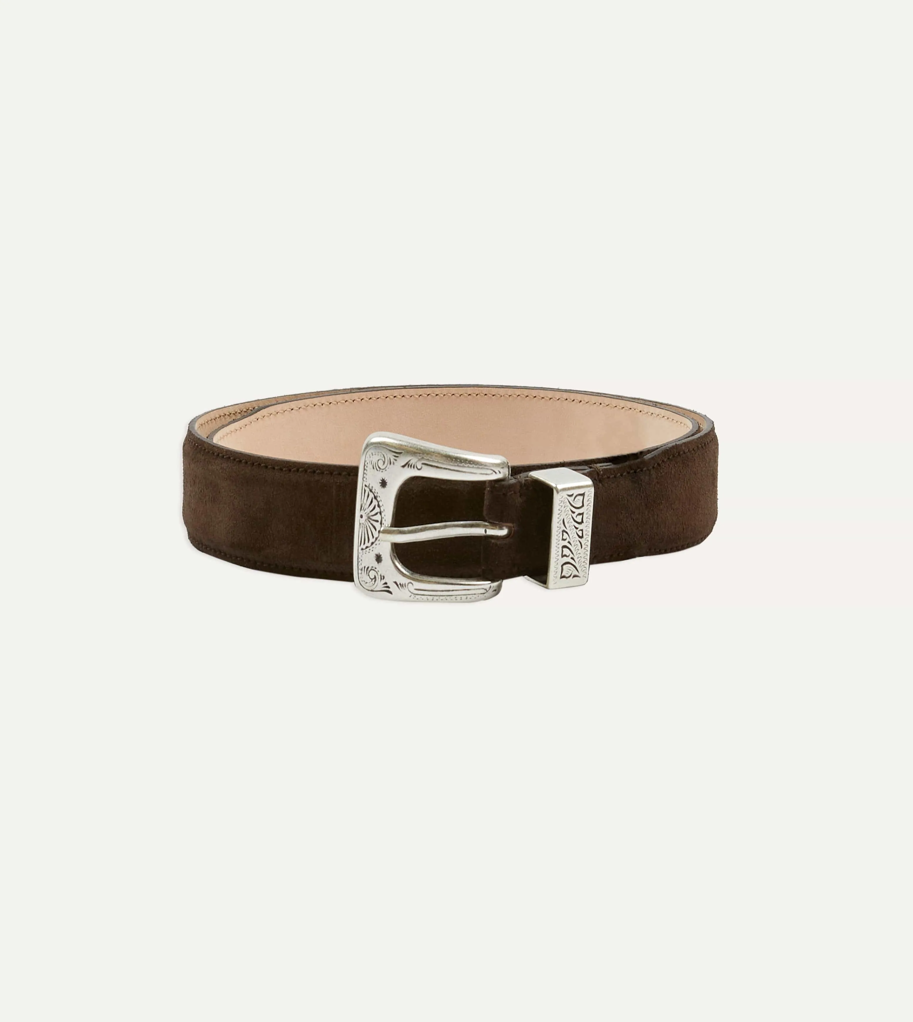 Dark Brown Suede Western Belt sold by Drake's London