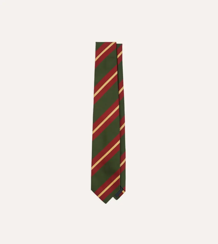 Green and Red Stripe Mogador Silk Tipped Tie sold by Drake's London