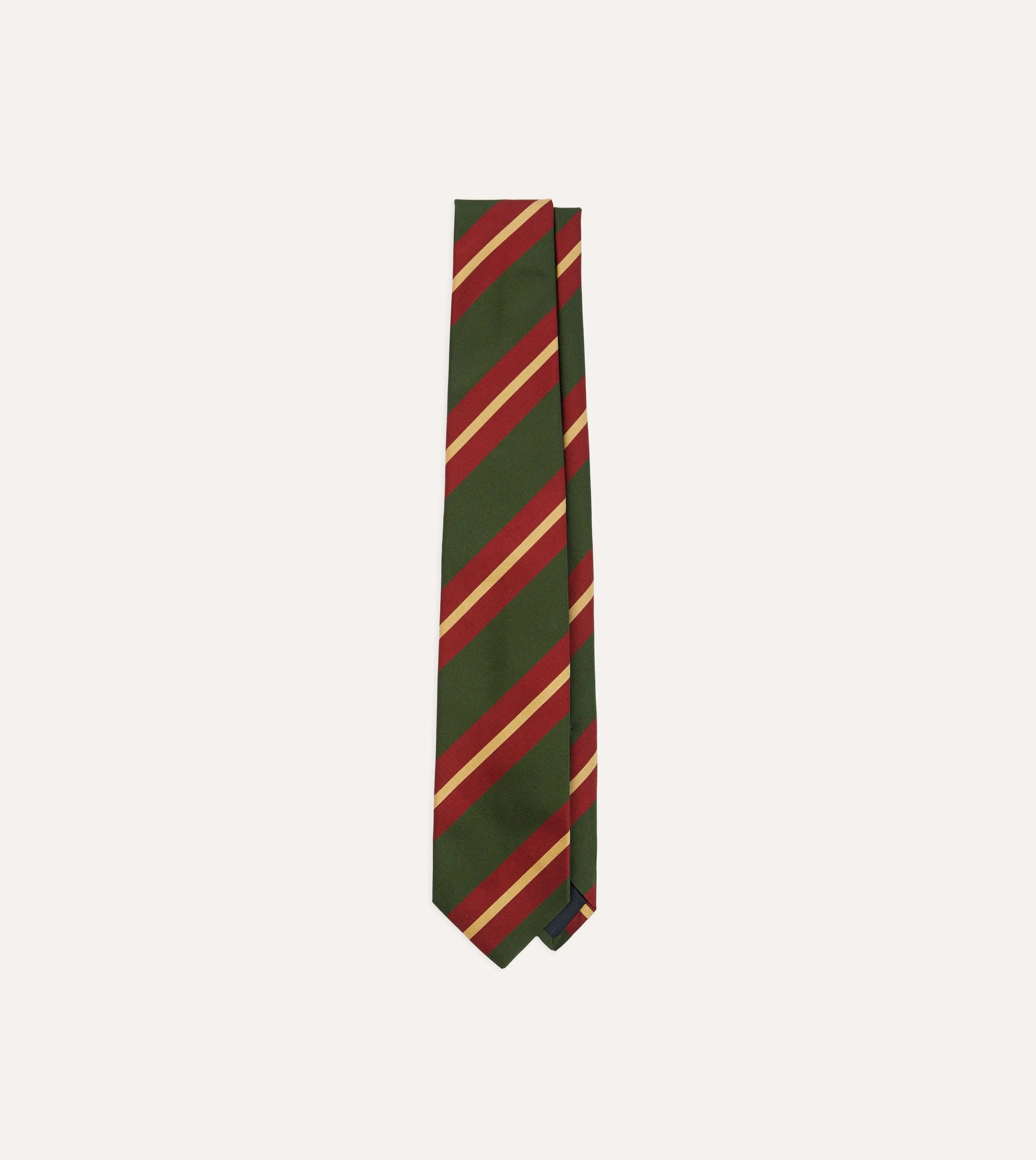 Green and Red Stripe Mogador Silk Tipped Tie sold by Drake's London
