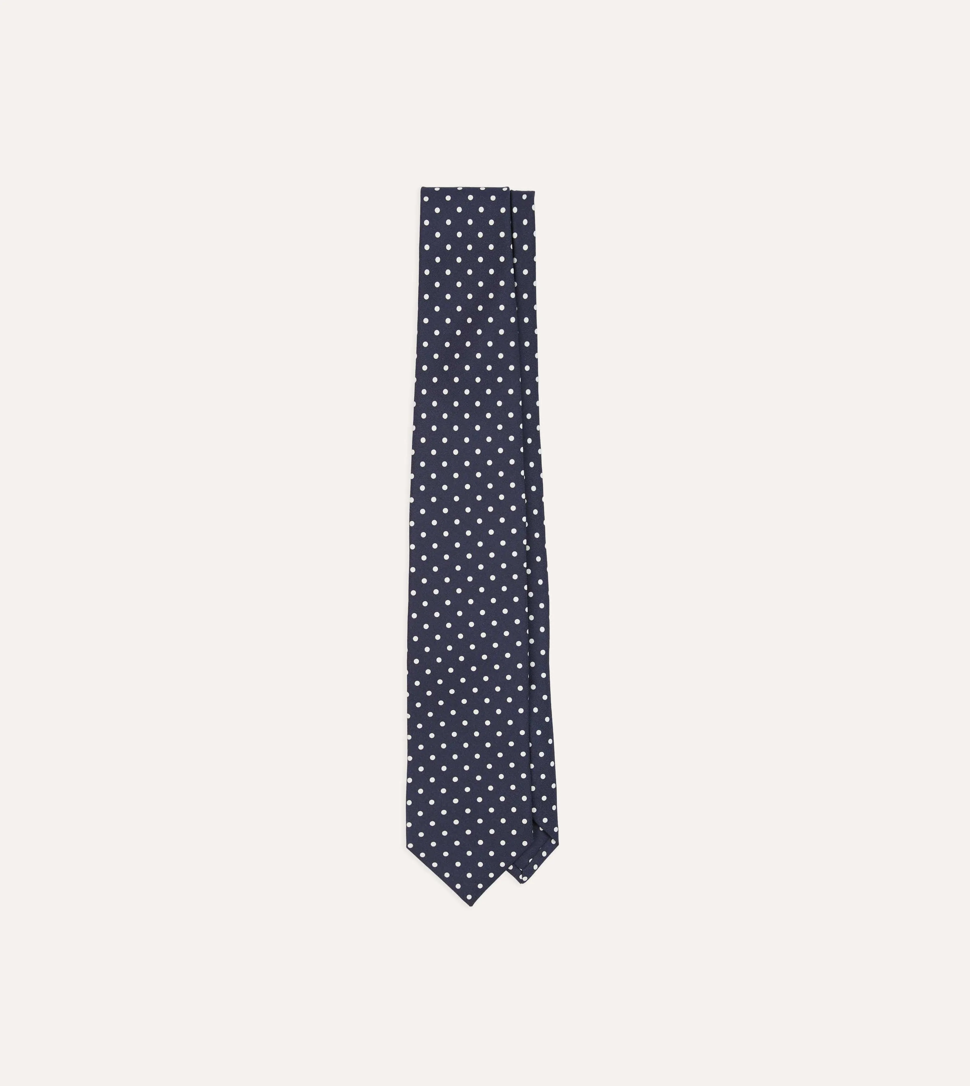 Navy Polka Dot Silk Self-Tipped Tie sold by Drake's London