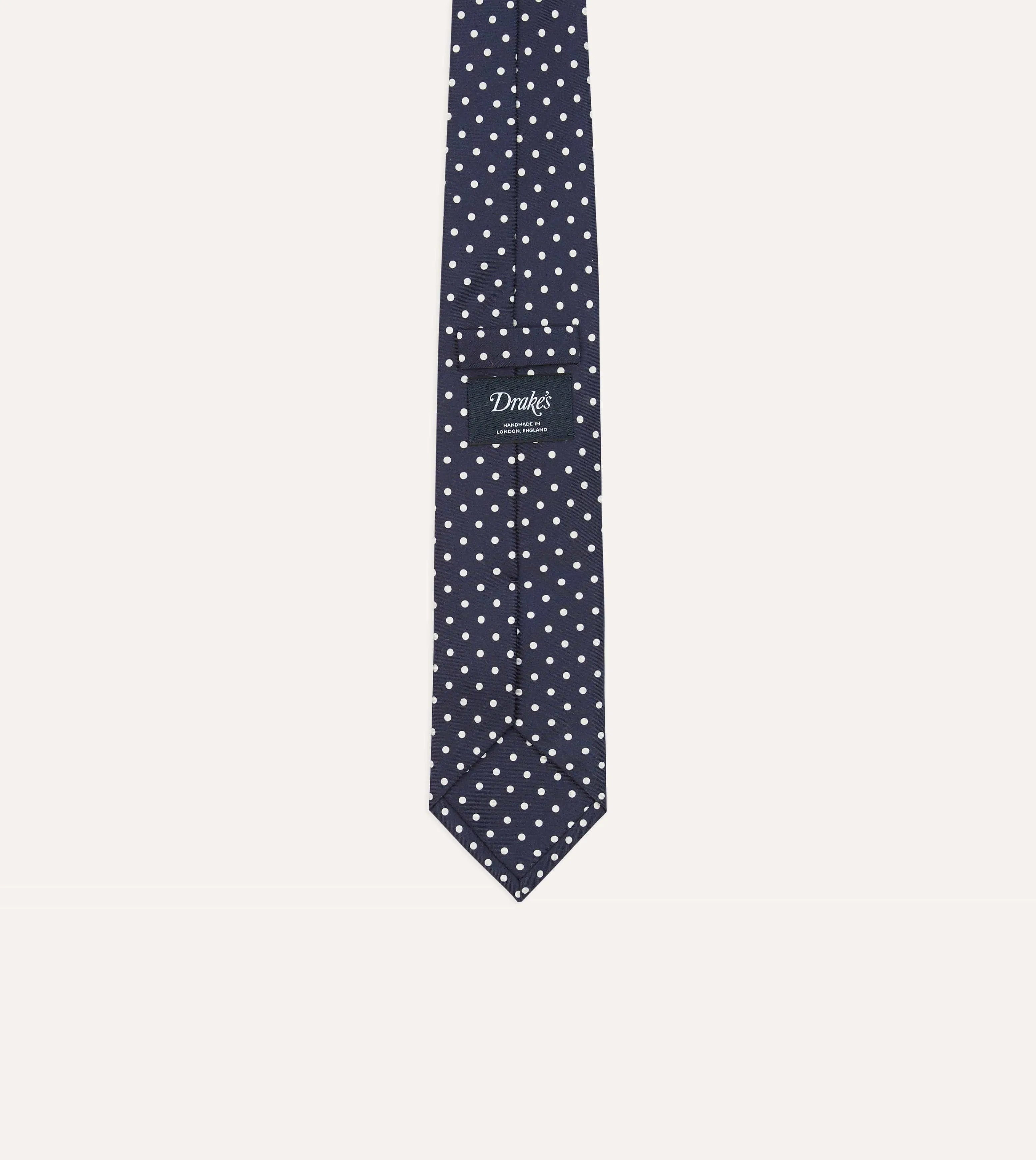 Navy Polka Dot Silk Self-Tipped Tie sold by Drake's London product image thumbnail 4