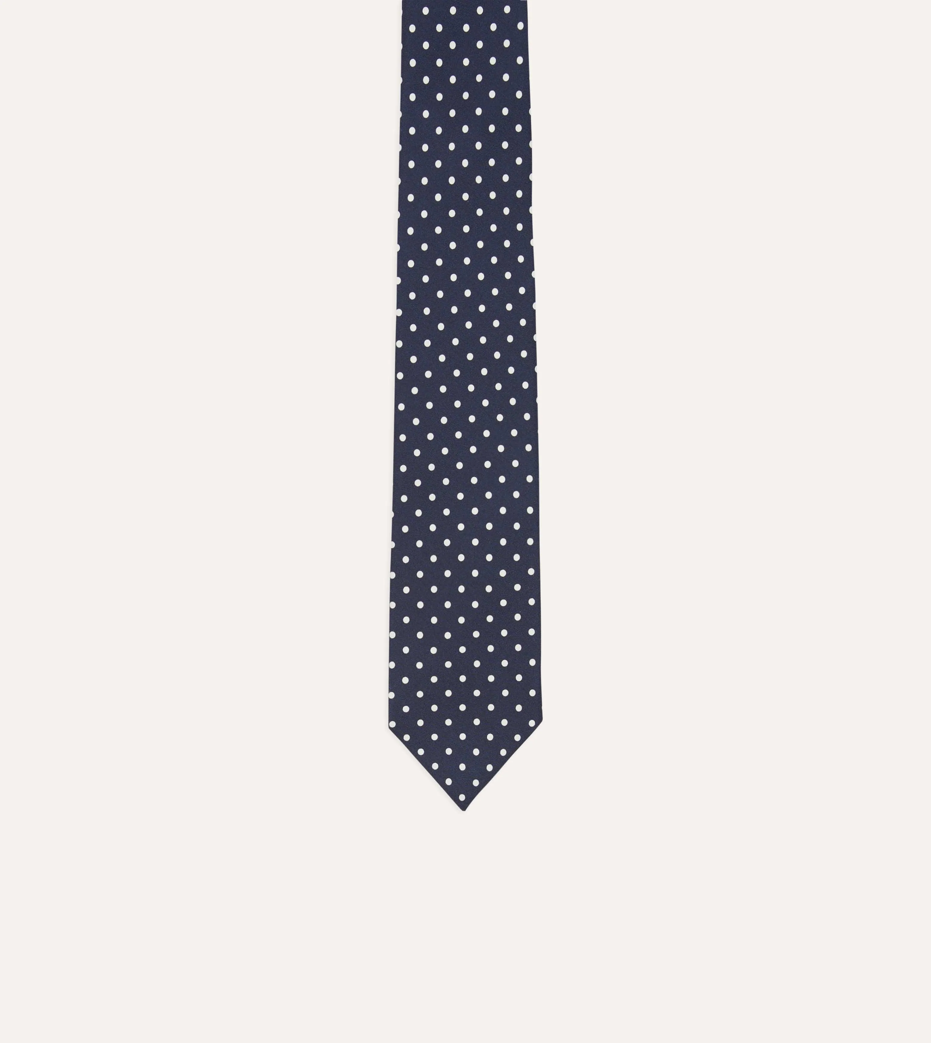 Navy Polka Dot Silk Self-Tipped Tie sold by Drake's London product image thumbnail 3