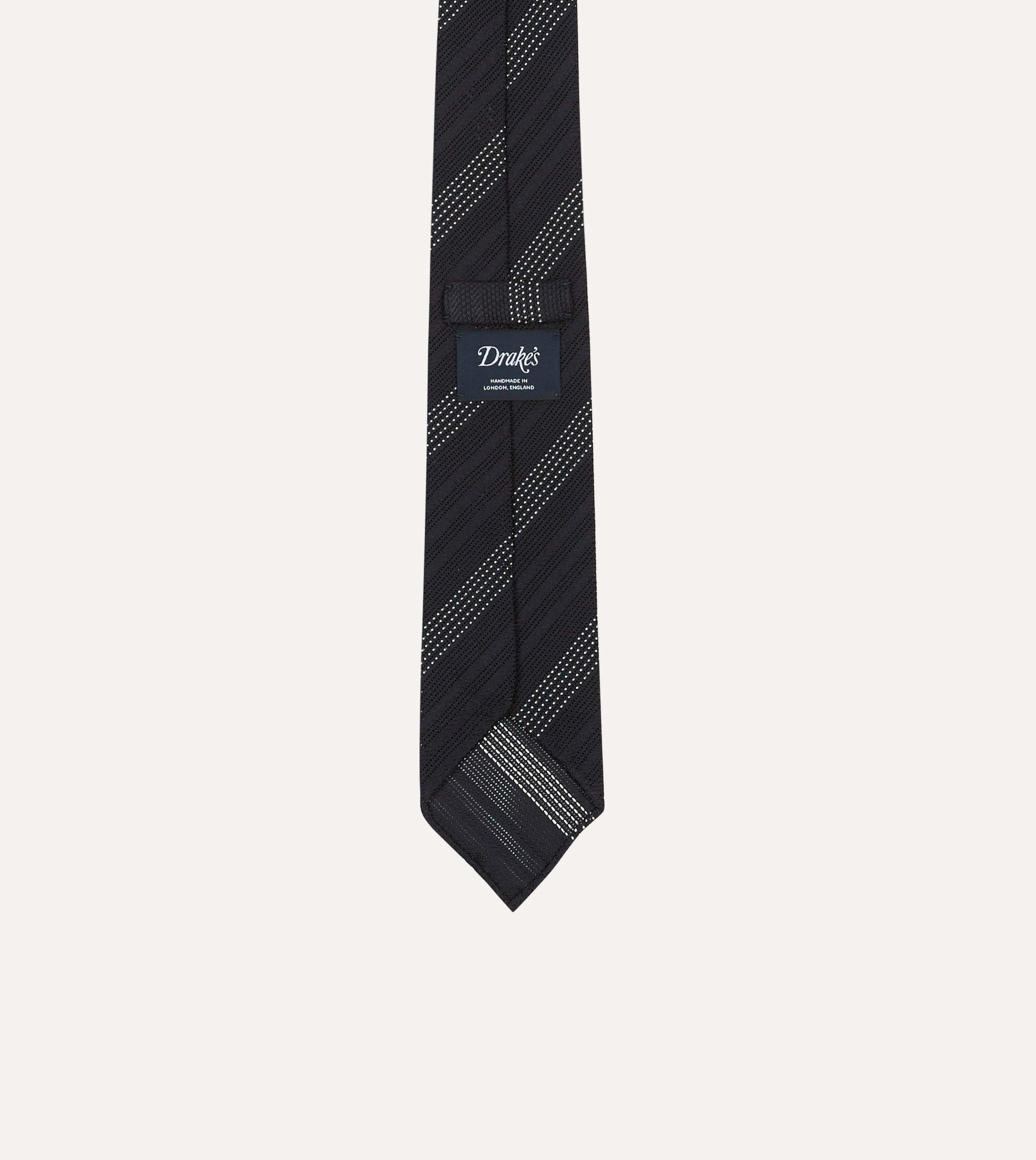 Navy and White Dashed Stripe Hand Rolled Silk Grenadine Tie sold by Drake's London product image thumbnail 4