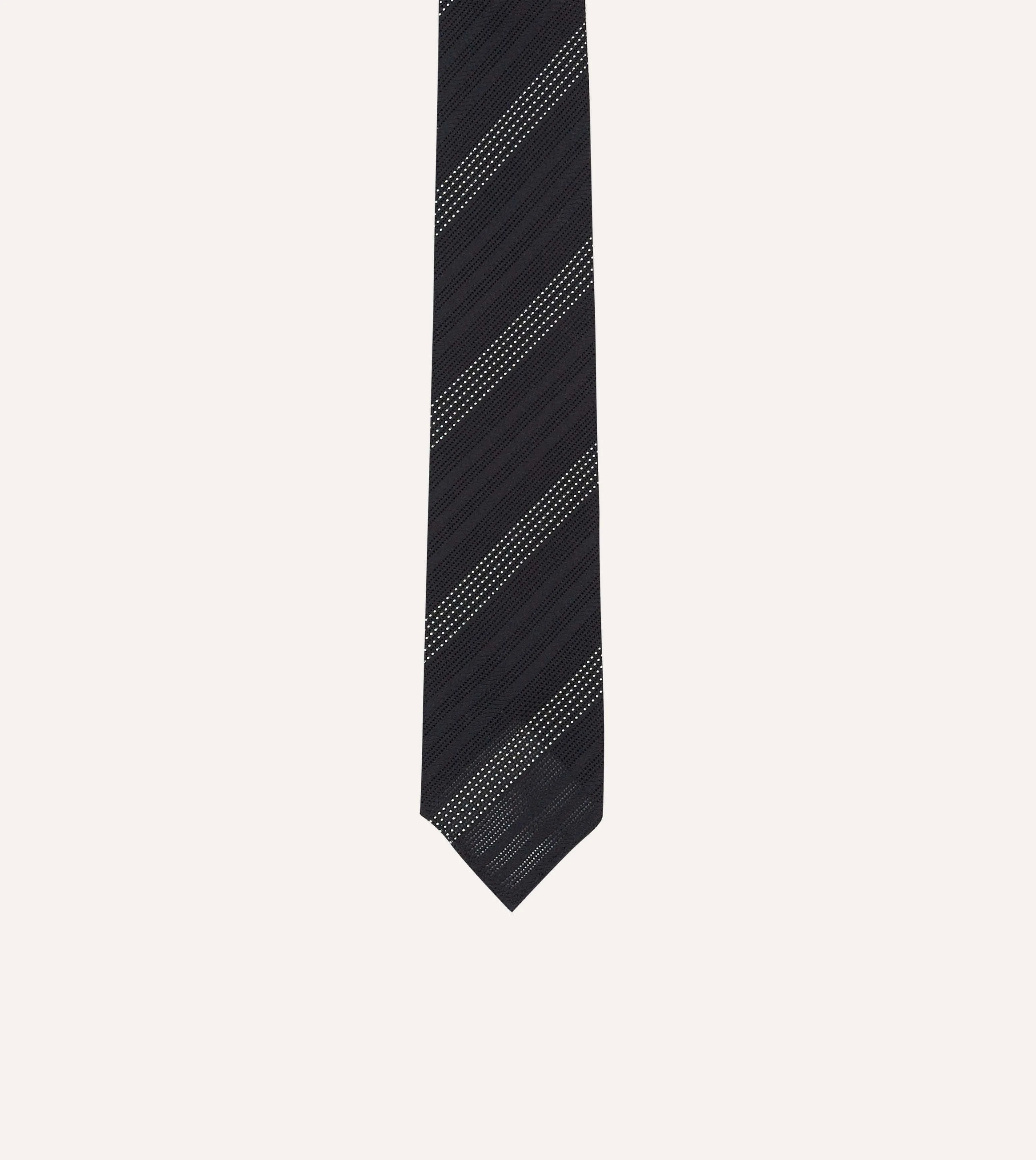 Navy and White Dashed Stripe Hand Rolled Silk Grenadine Tie sold by Drake's London product image thumbnail 3