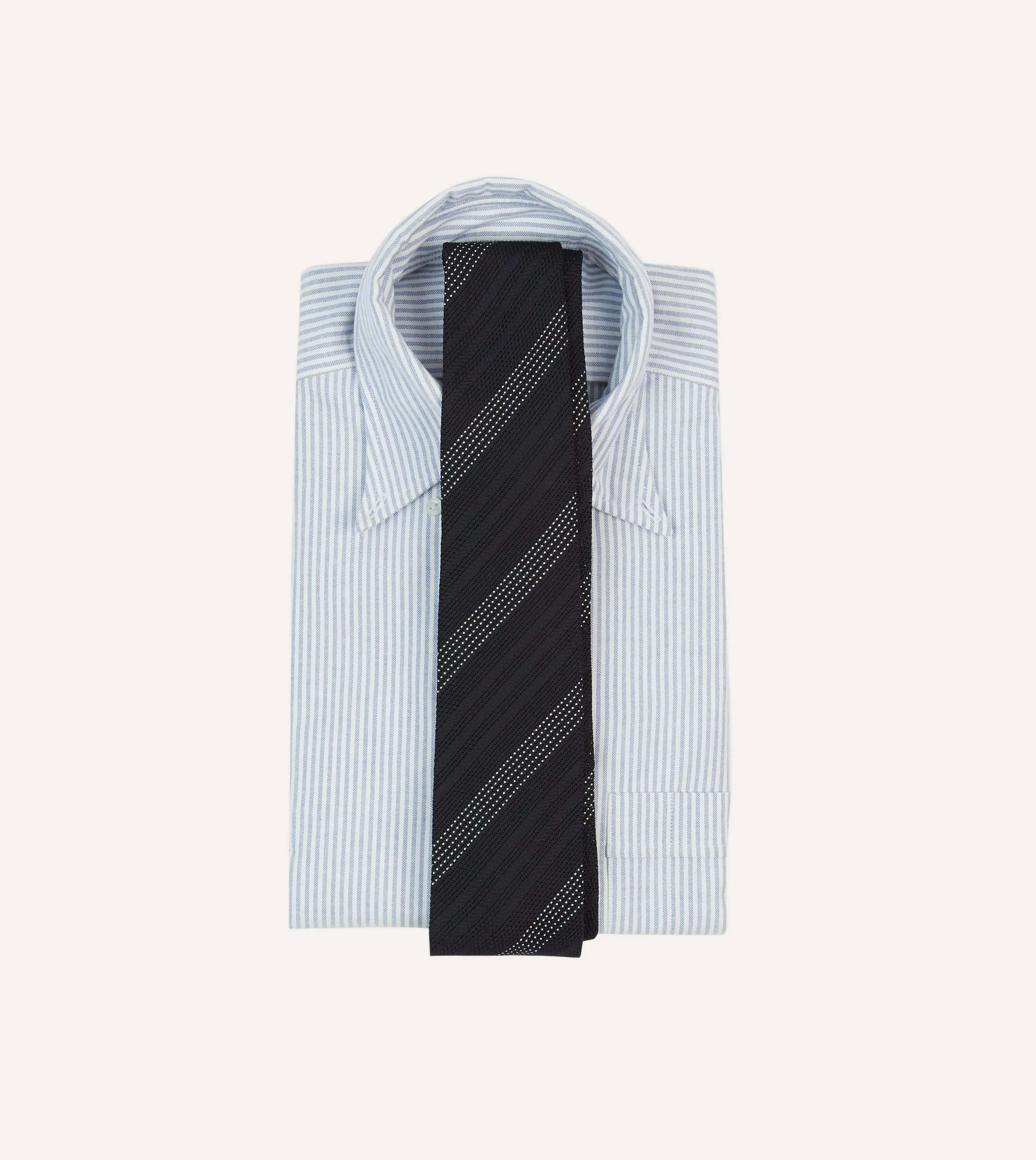 Navy and White Dashed Stripe Hand Rolled Silk Grenadine Tie sold by Drake's London product image thumbnail 2