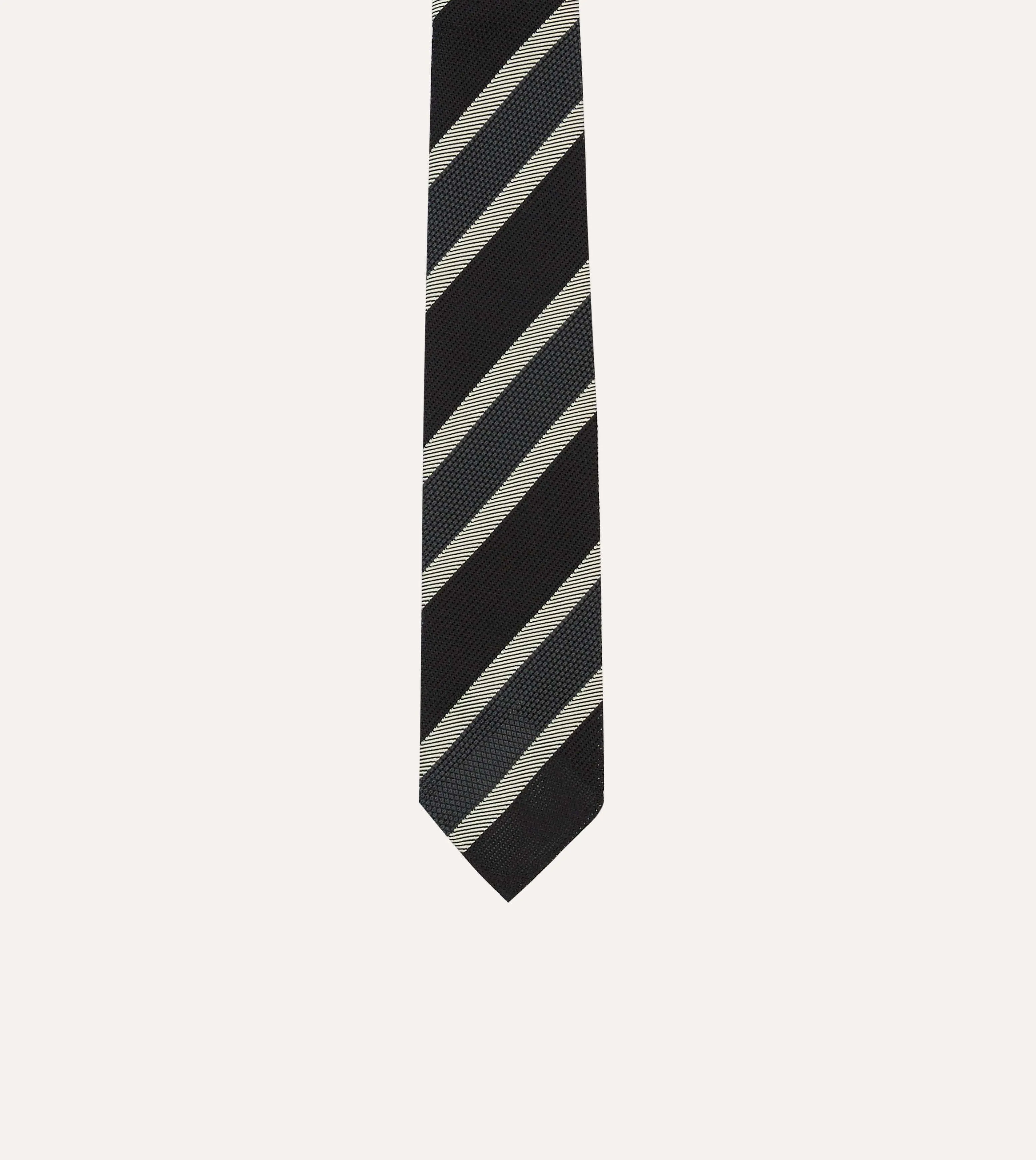 Black, White and Grey Multi Stripe Hand Rolled Silk Grenadine Tie sold by Drake's London product image thumbnail 3