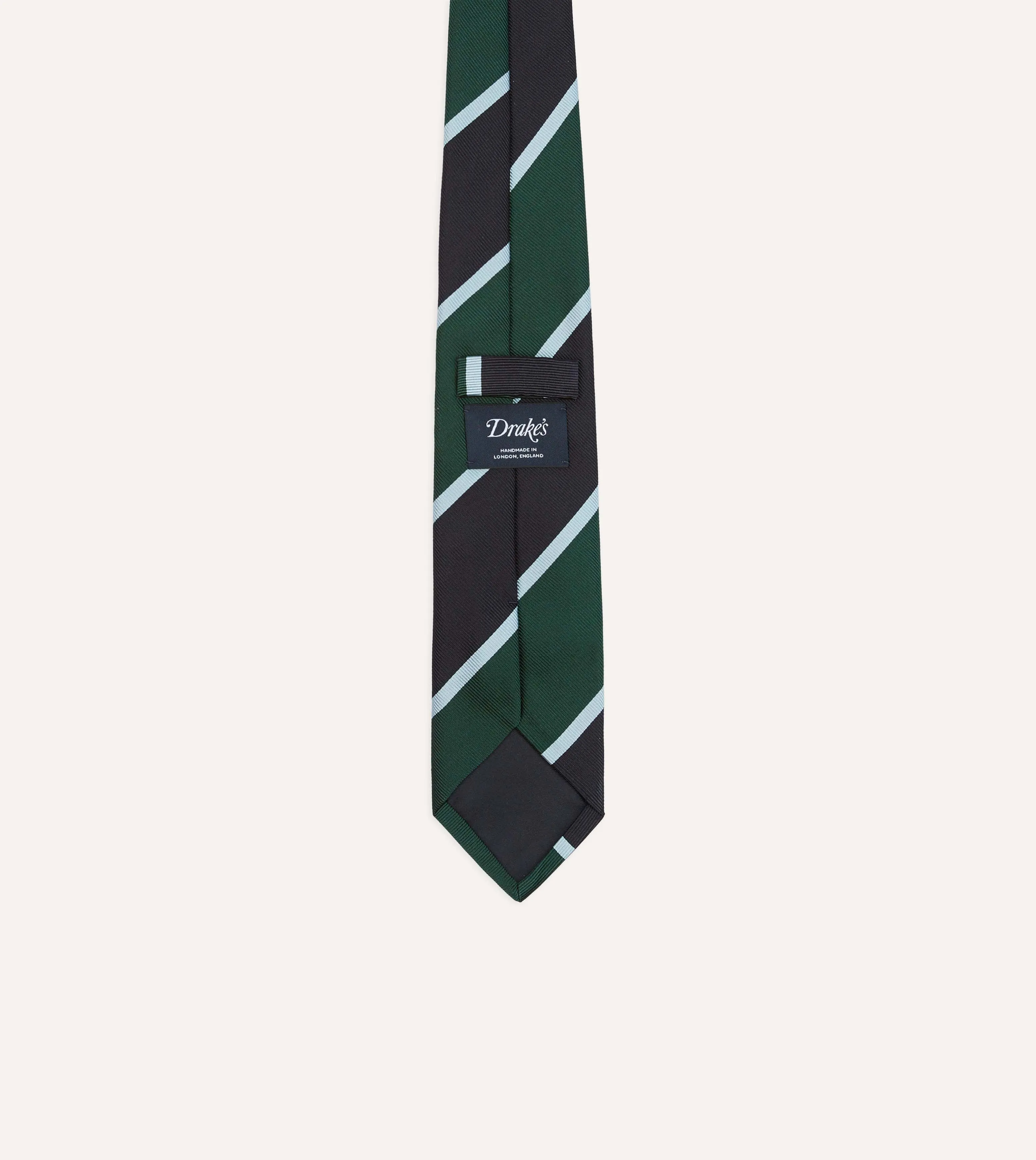 Navy and Green Broad Stripe Mogador Silk Tipped Tie sold by Drake's London product image thumbnail 4