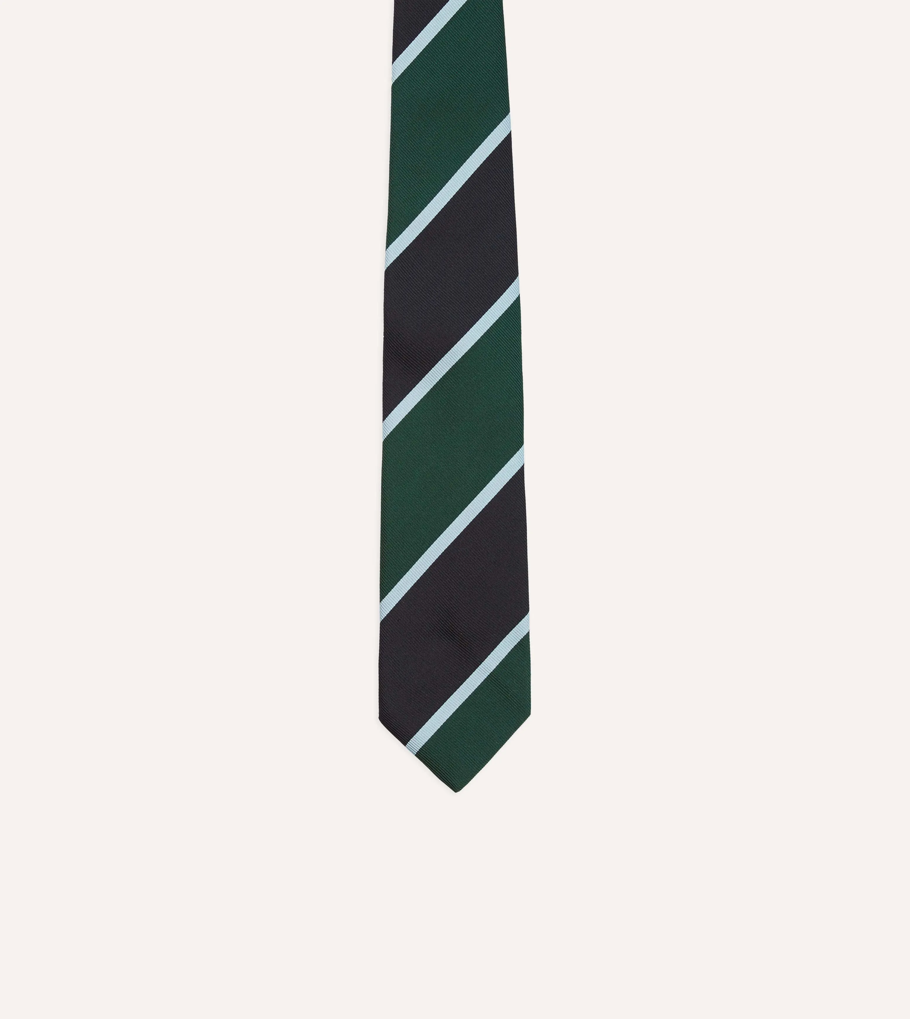 Navy and Green Broad Stripe Mogador Silk Tipped Tie sold by Drake's London product image thumbnail 3