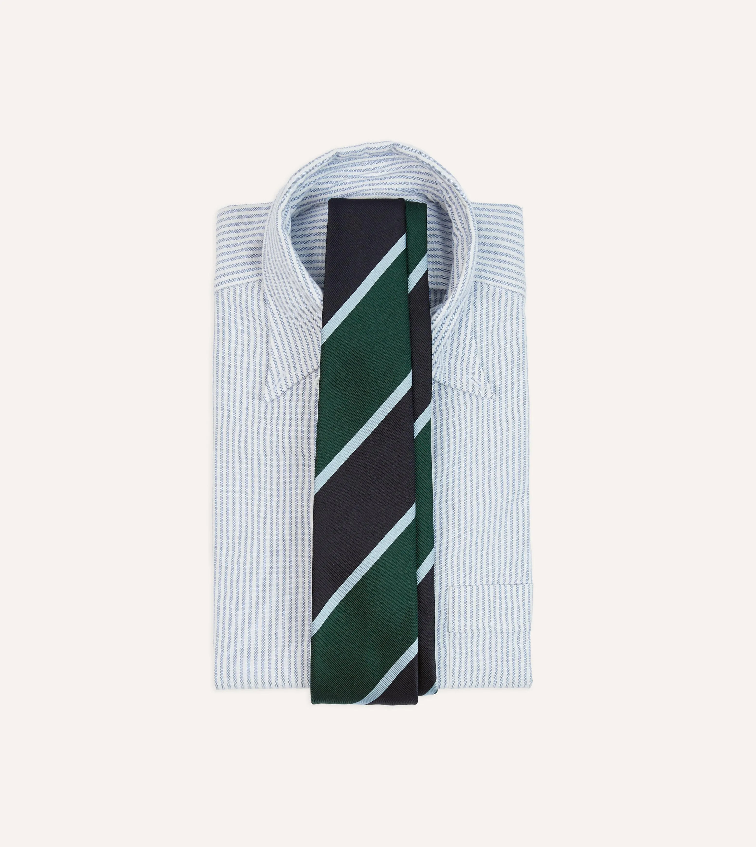 Navy and Green Broad Stripe Mogador Silk Tipped Tie sold by Drake's London product image thumbnail 2
