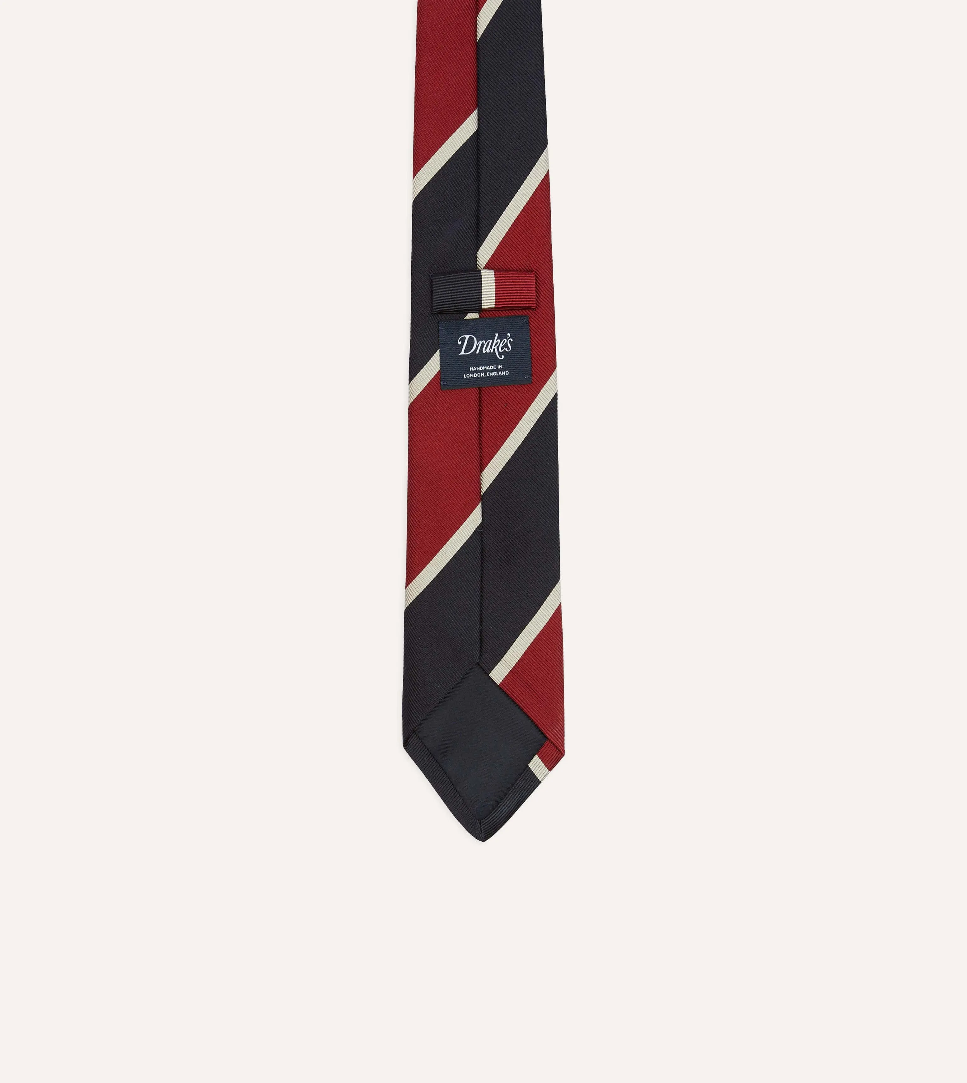 Red and Ecru Broad Stripe Mogador Silk Tipped Tie sold by Drake's London product image thumbnail 4