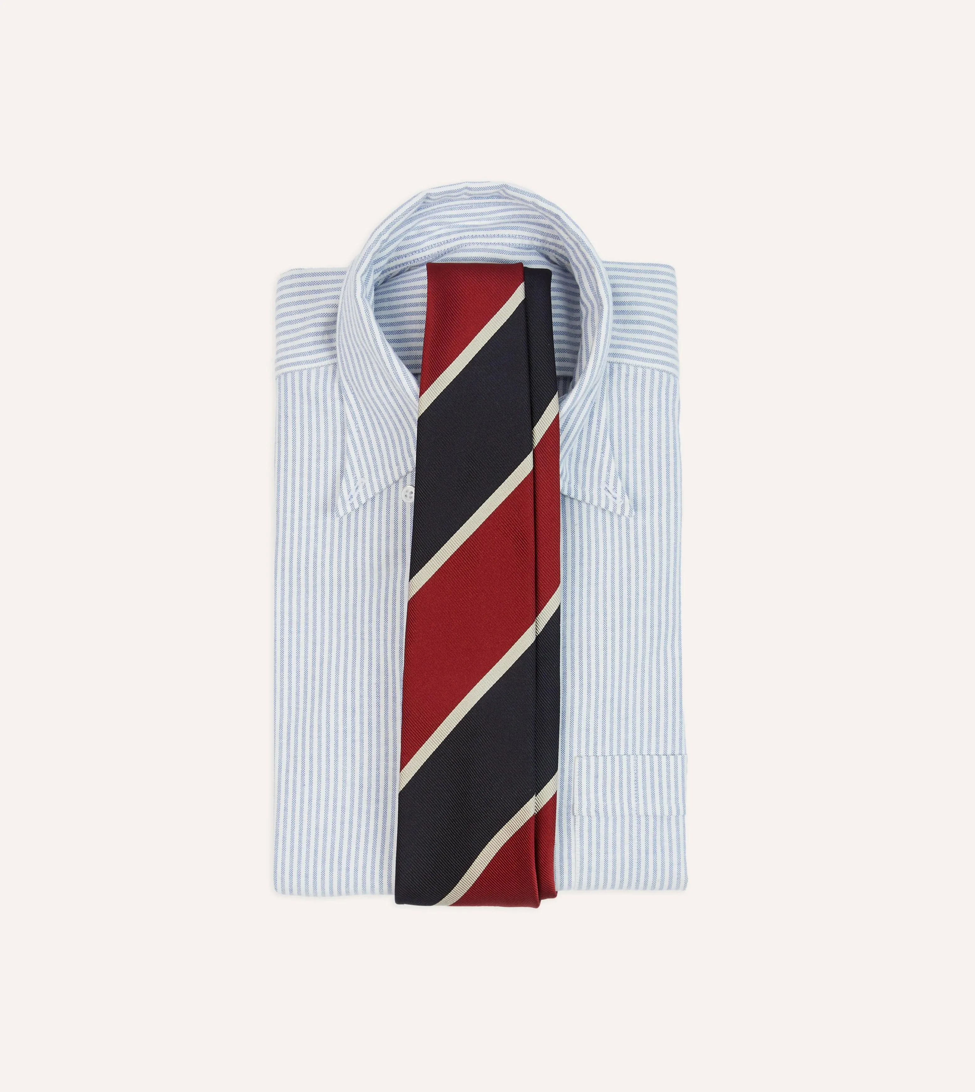 Red and Ecru Broad Stripe Mogador Silk Tipped Tie sold by Drake's London product image thumbnail 2