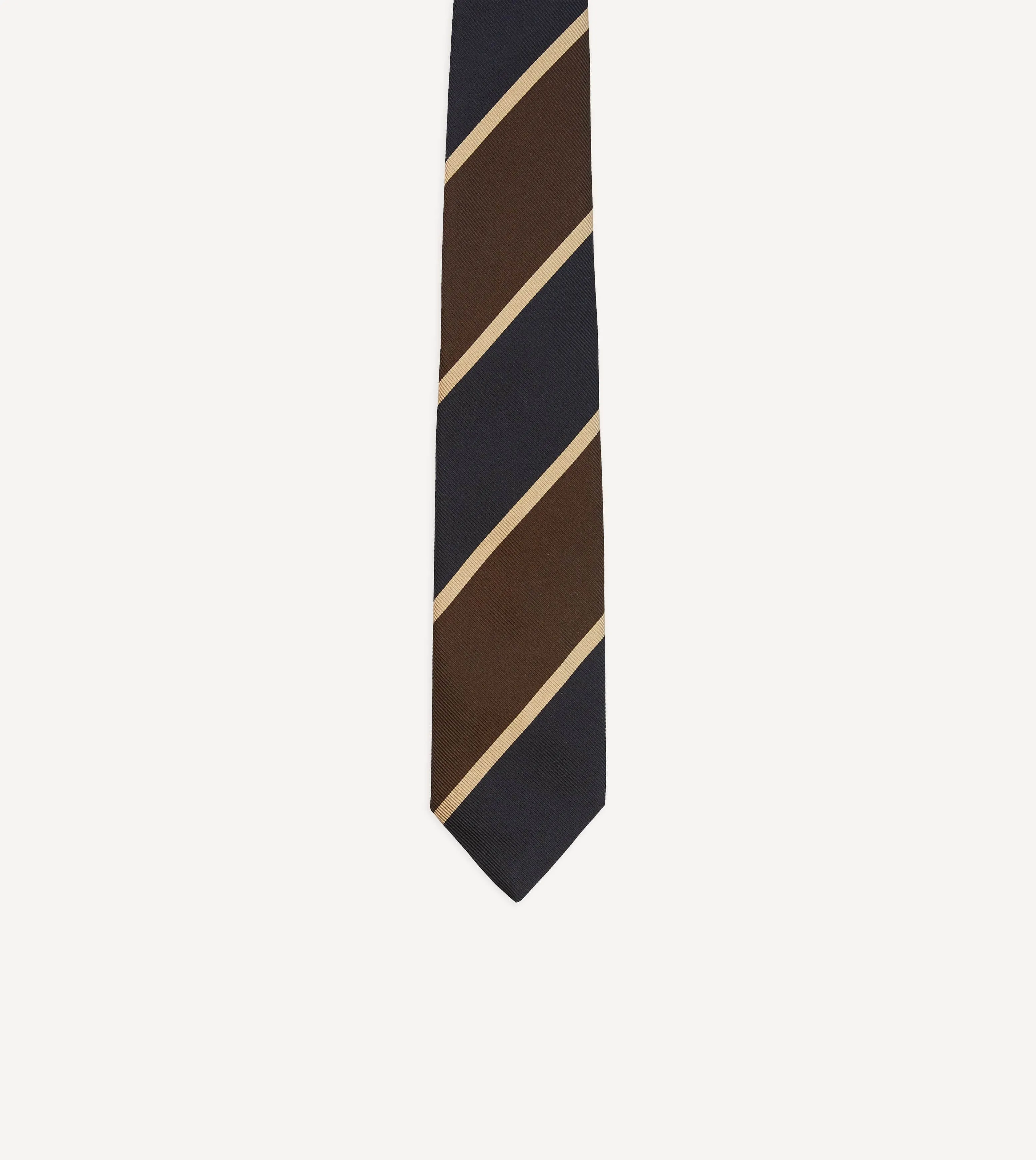 Navy and Brown Broad Stripe Mogador Silk Tipped Tie sold by Drake's London product image thumbnail 3