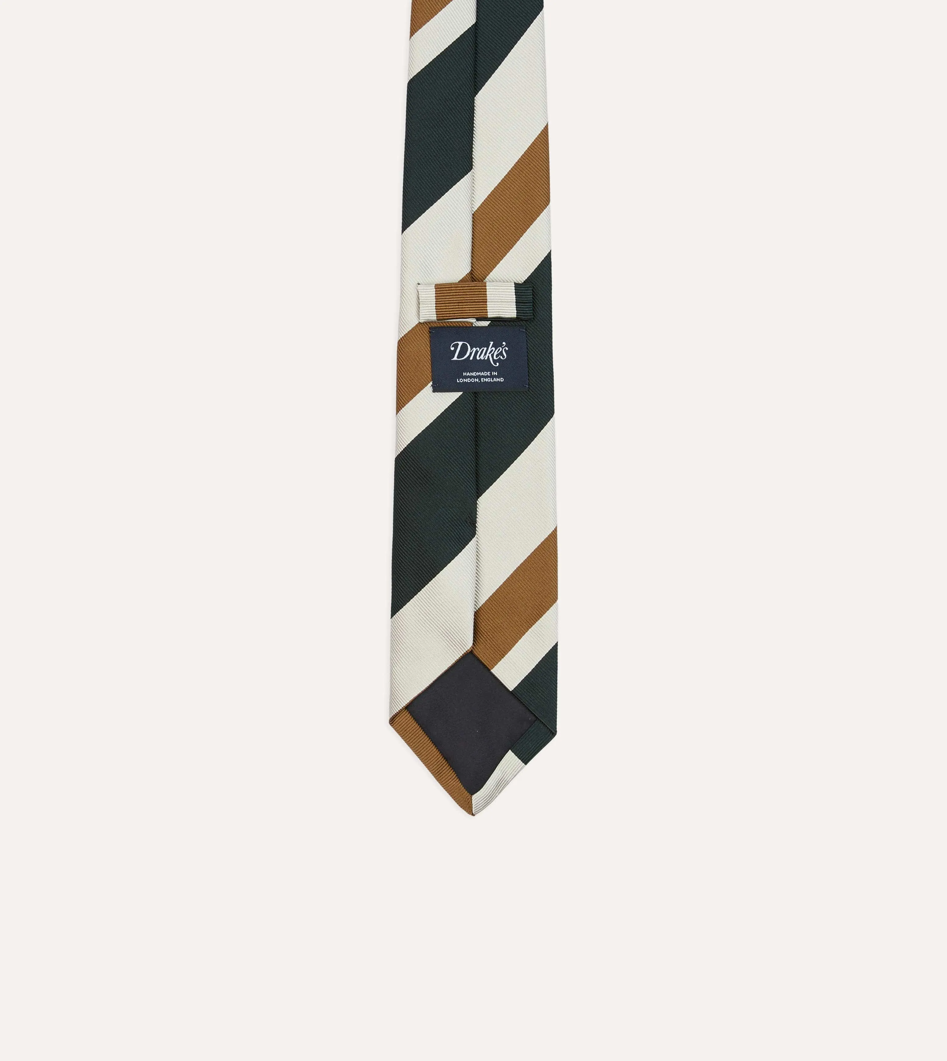 Rust and Green Broad Stripe Silk Tipped Tie sold by Drake's London product image thumbnail 4