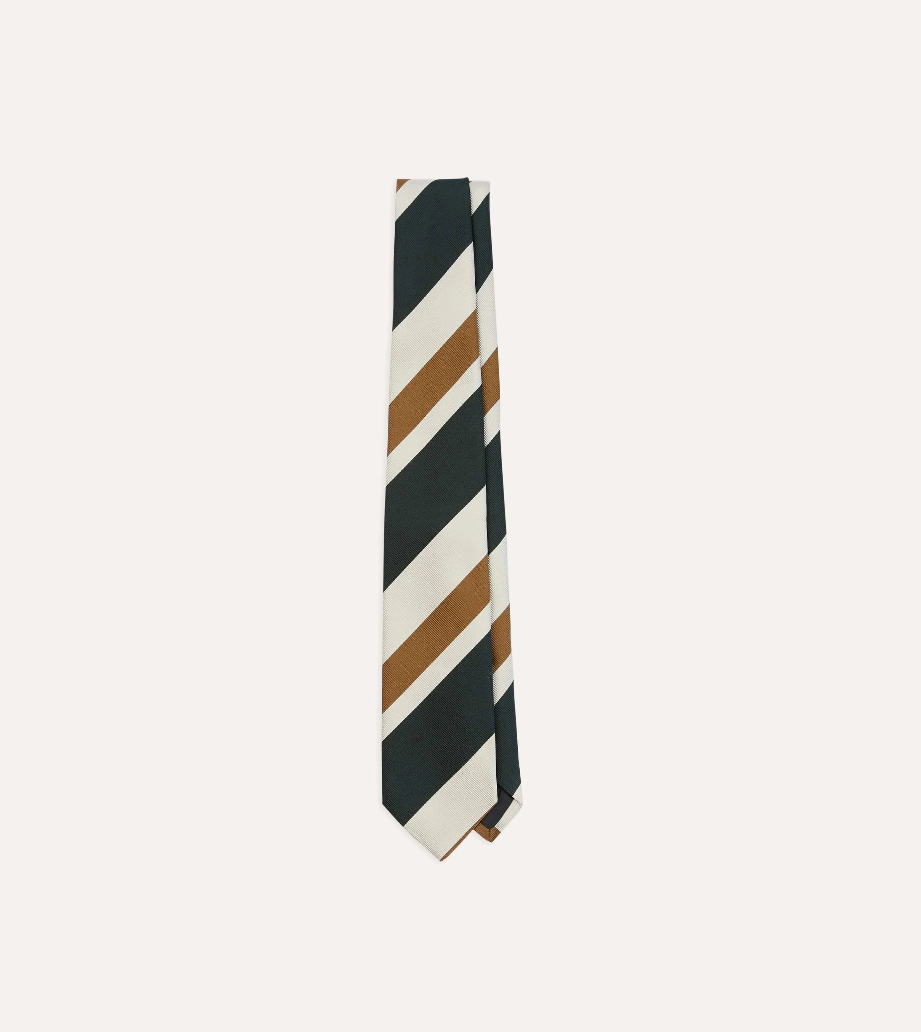 Rust and Green Broad Stripe Silk Tipped Tie sold by Drake's London