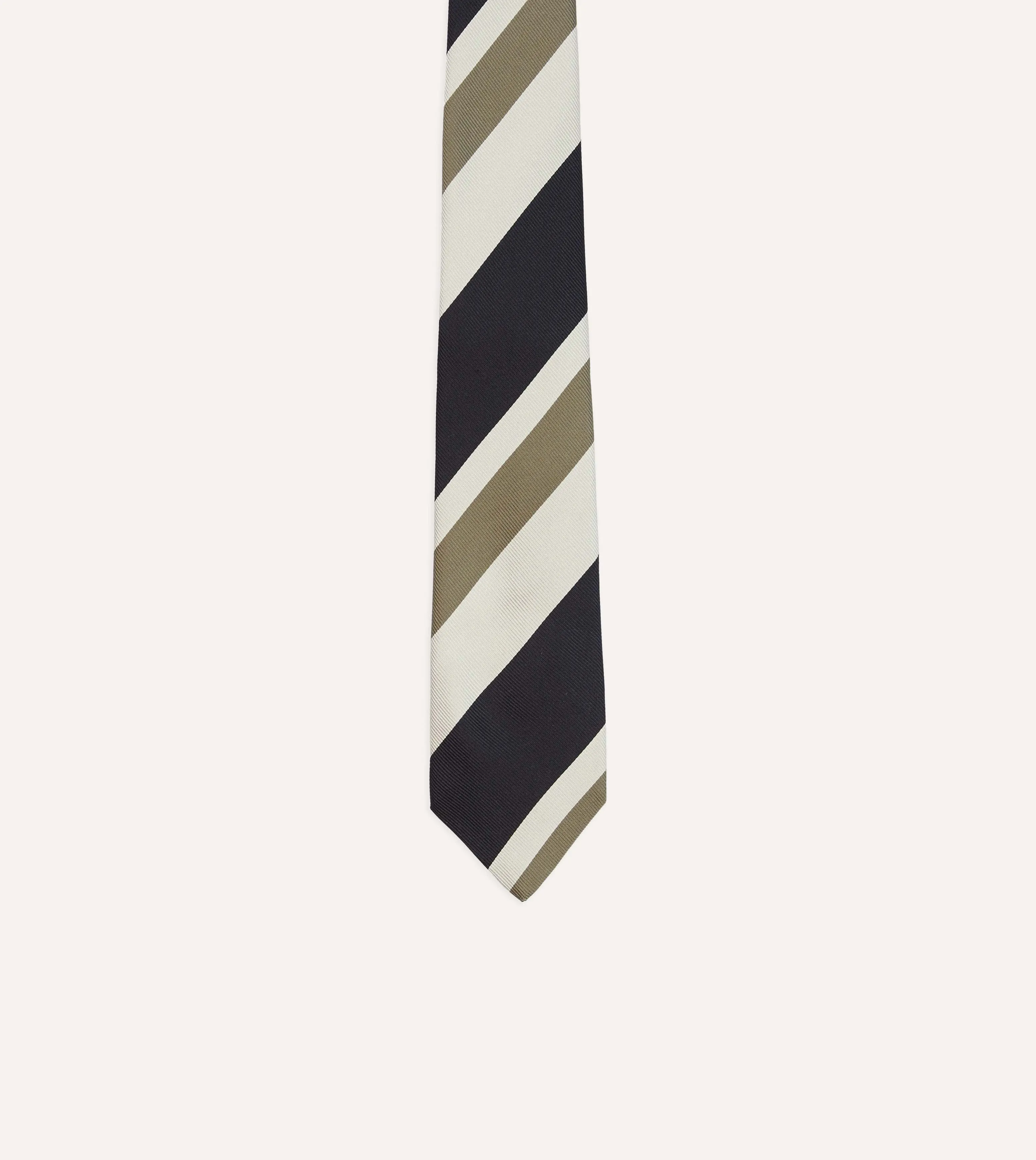 Navy and Olive Broad Stripe Silk Tipped Tie sold by Drake's London product image thumbnail 3