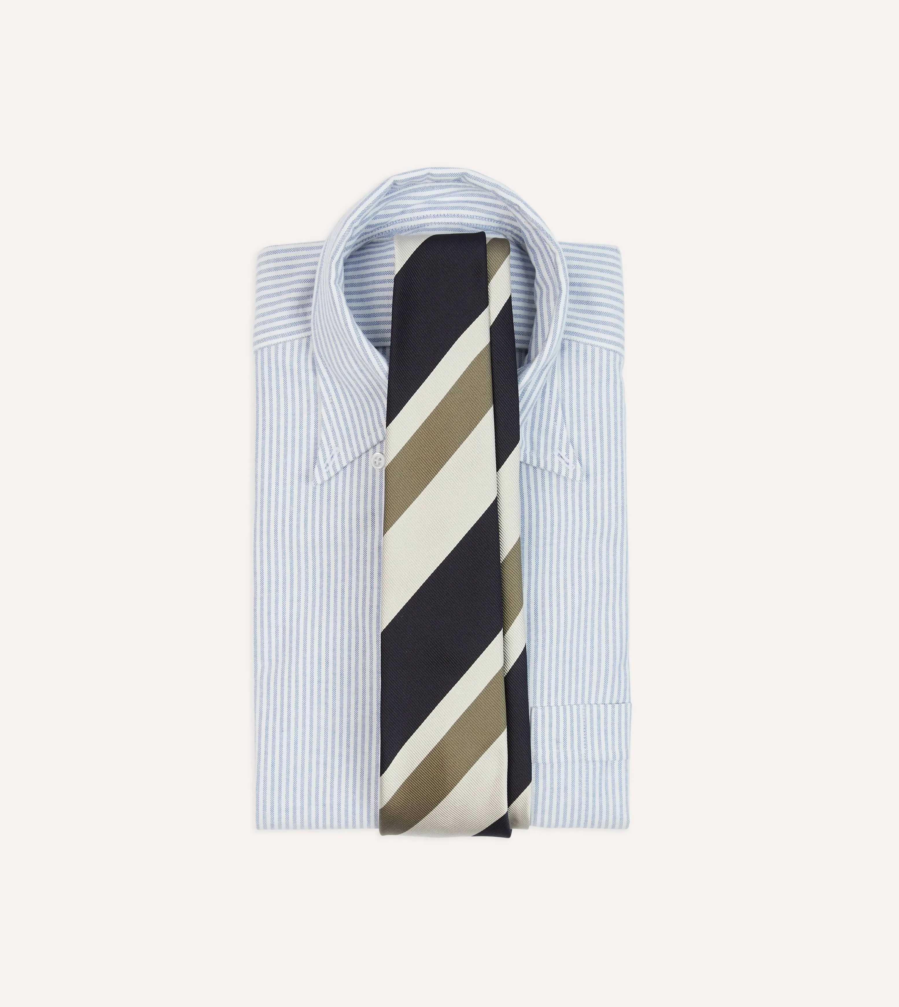 Navy and Olive Broad Stripe Silk Tipped Tie sold by Drake's London product image thumbnail 2