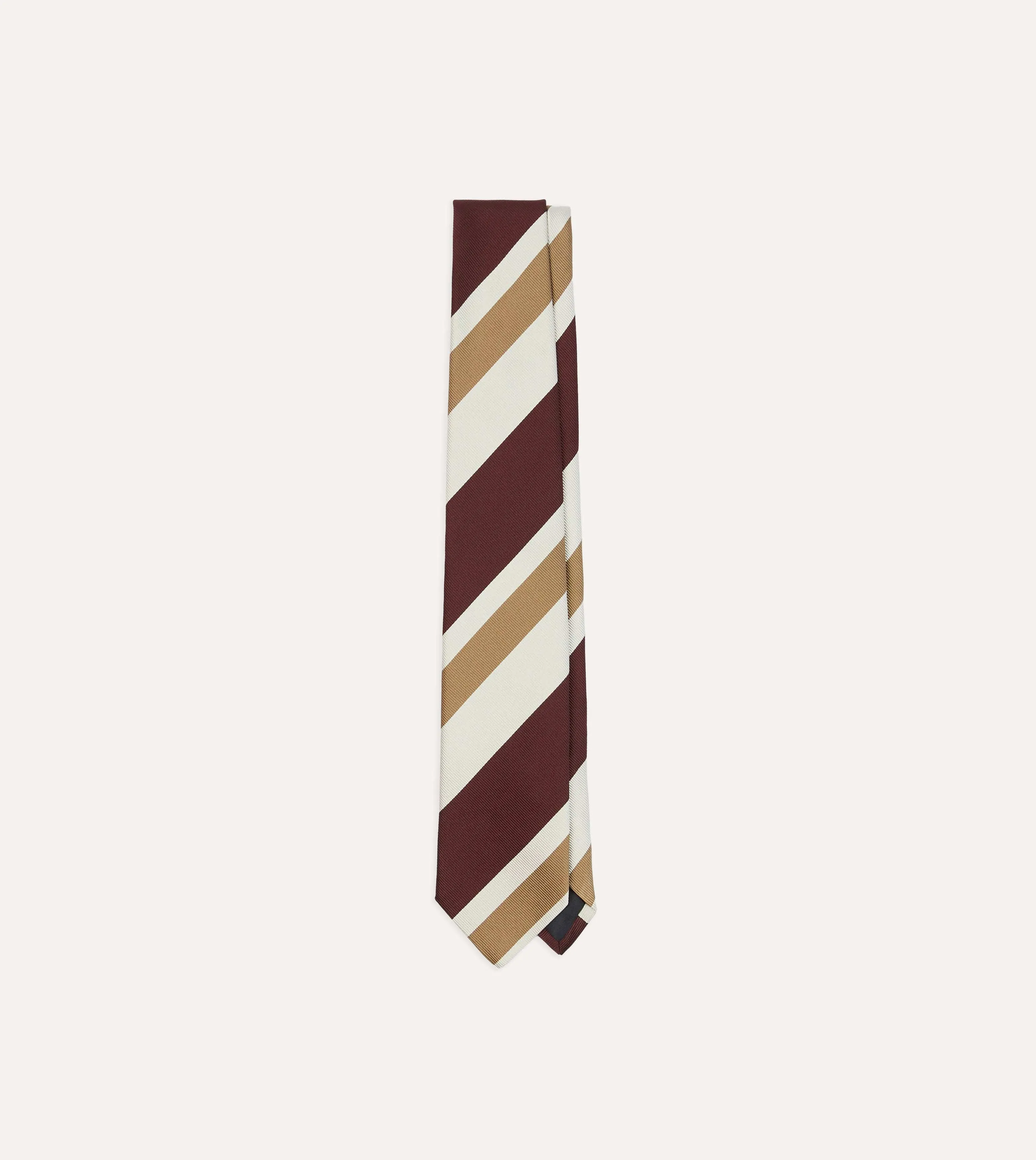 Red and Cream Broad Stripe Silk Tipped Tie sold by Drake's London