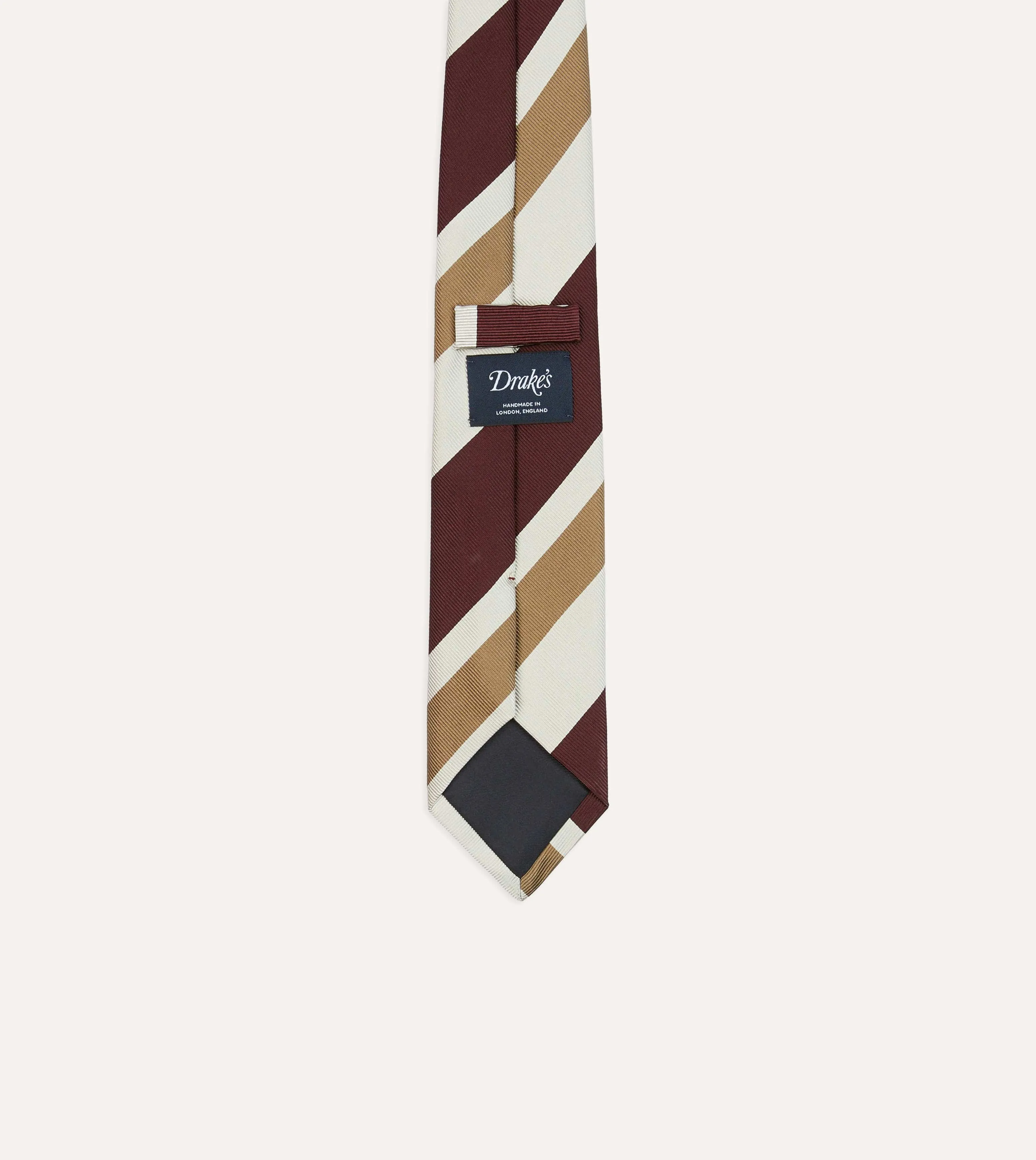 Red and Cream Broad Stripe Silk Tipped Tie sold by Drake's London product image thumbnail 4