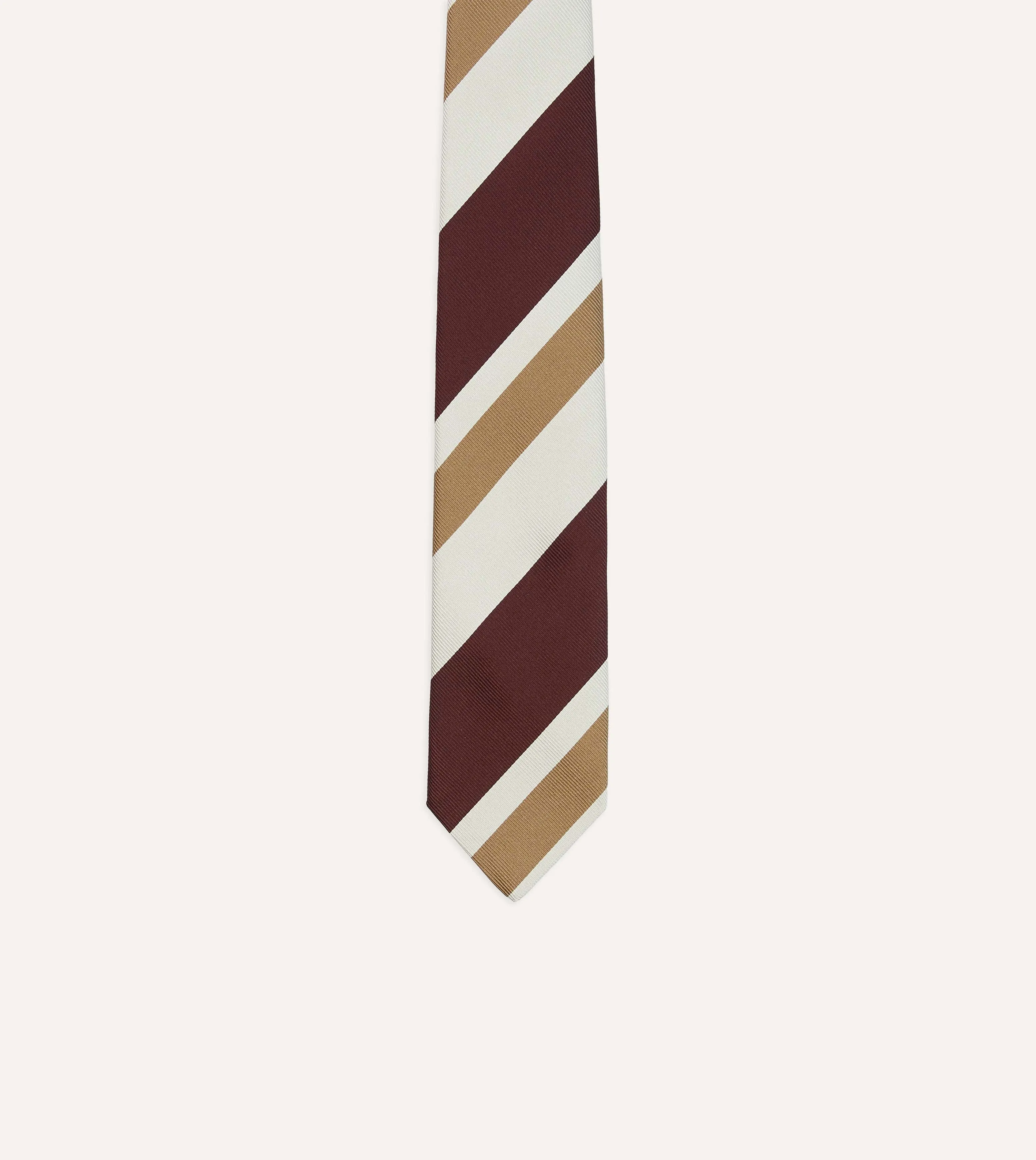 Red and Cream Broad Stripe Silk Tipped Tie sold by Drake's London product image thumbnail 3