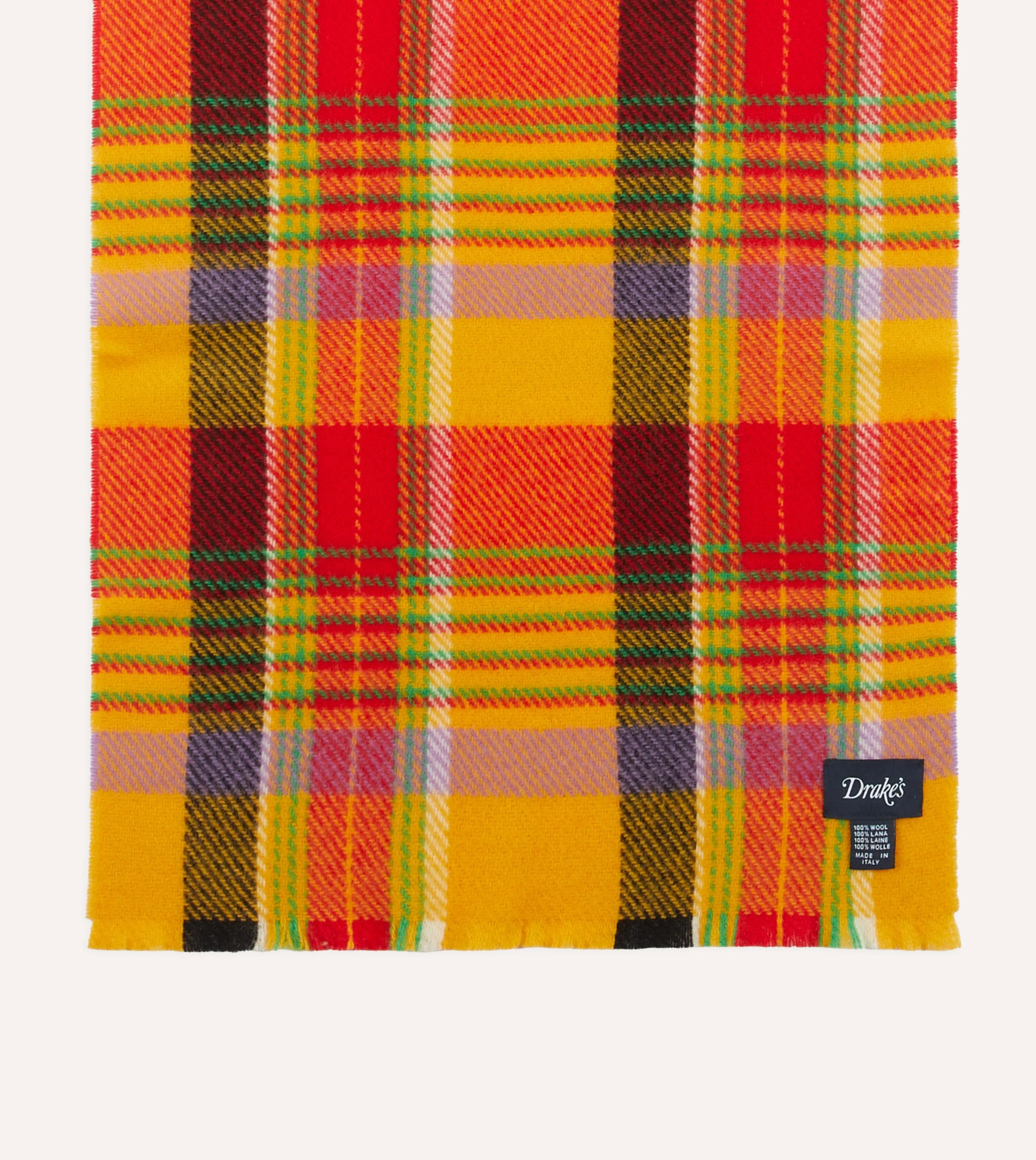 Yellow Tartan Check Wool Scarf sold by Drake's London product image thumbnail 3