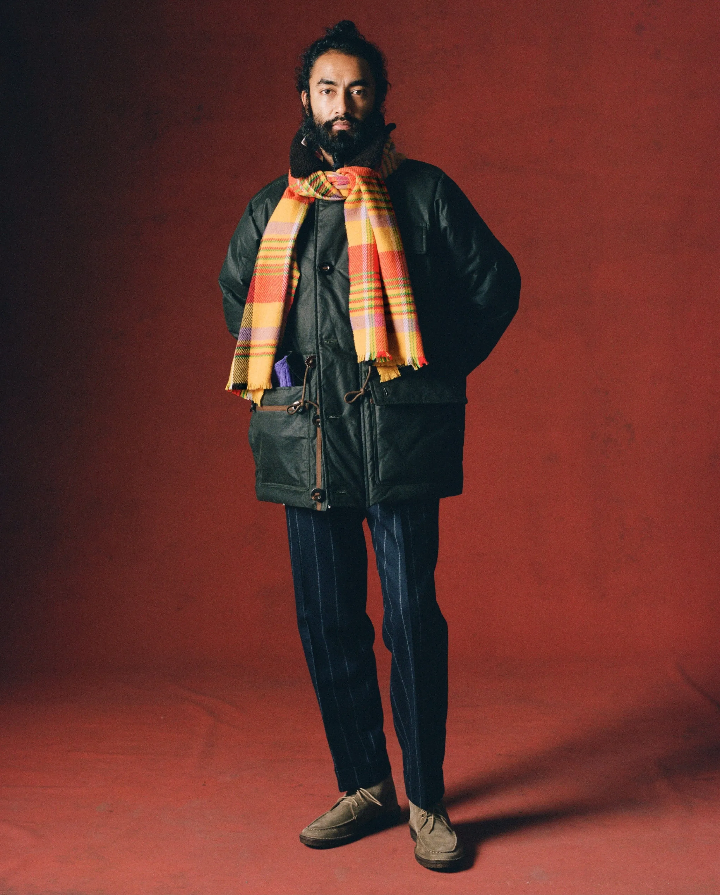 Yellow Tartan Check Wool Scarf sold by Drake's London product image thumbnail 5