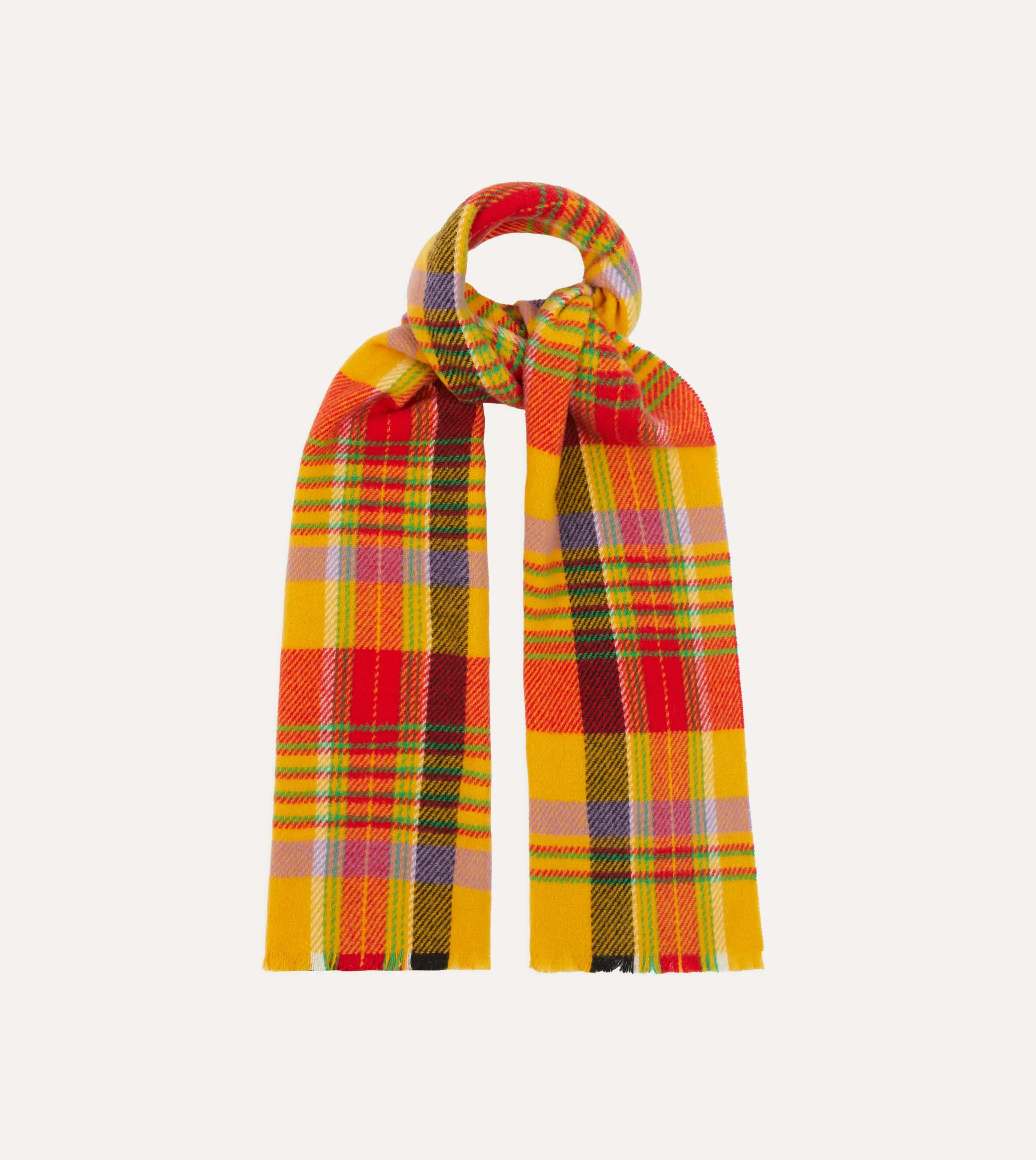 Yellow Tartan Check Wool Scarf sold by Drake's London product image thumbnail 4