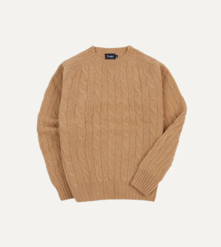 Wheat Brushed Shetland Cable Knit Crew Neck Jumper sold by Drake's London