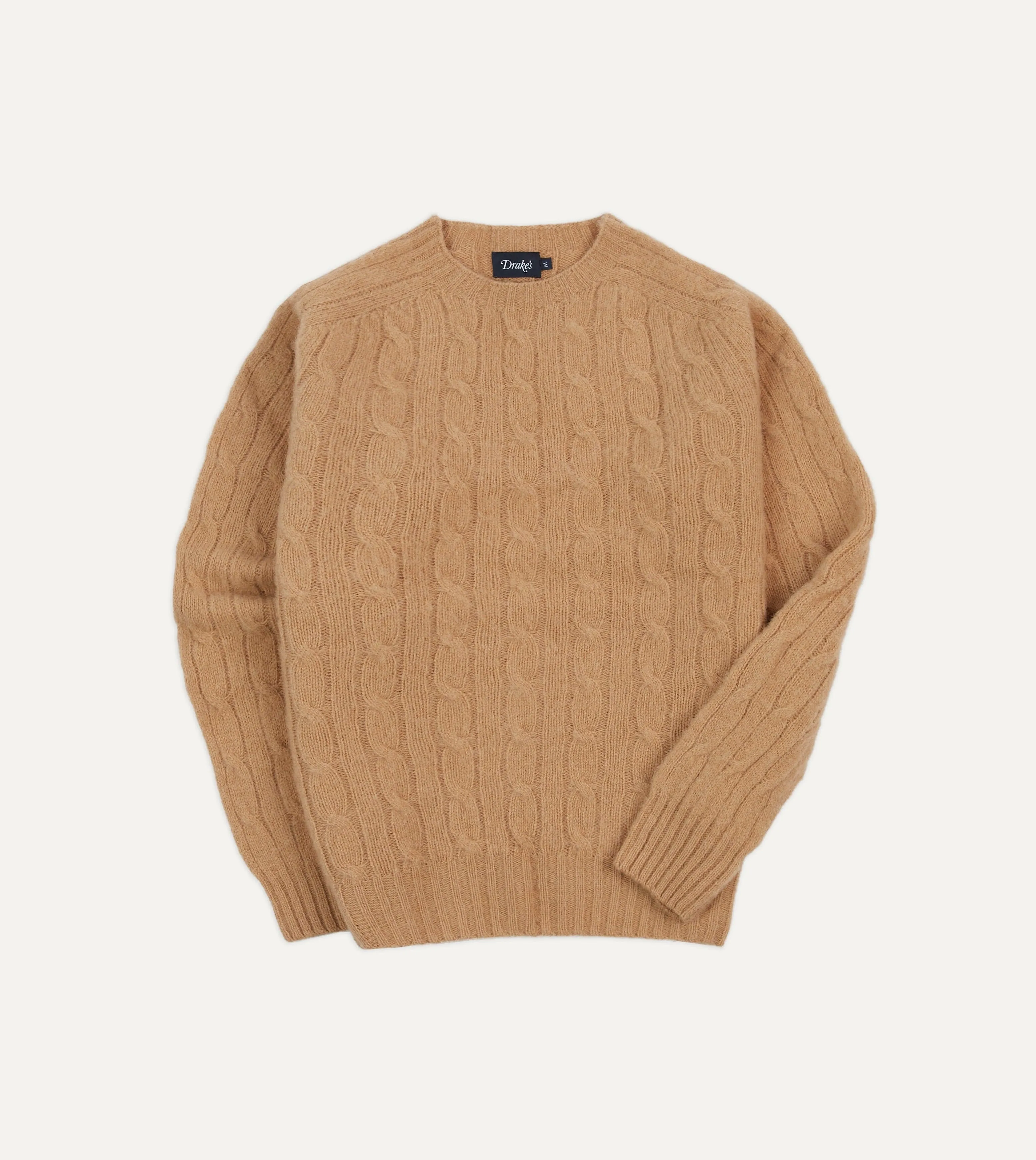 Wheat Brushed Shetland Cable Knit Crew Neck Jumper sold by Drake's London