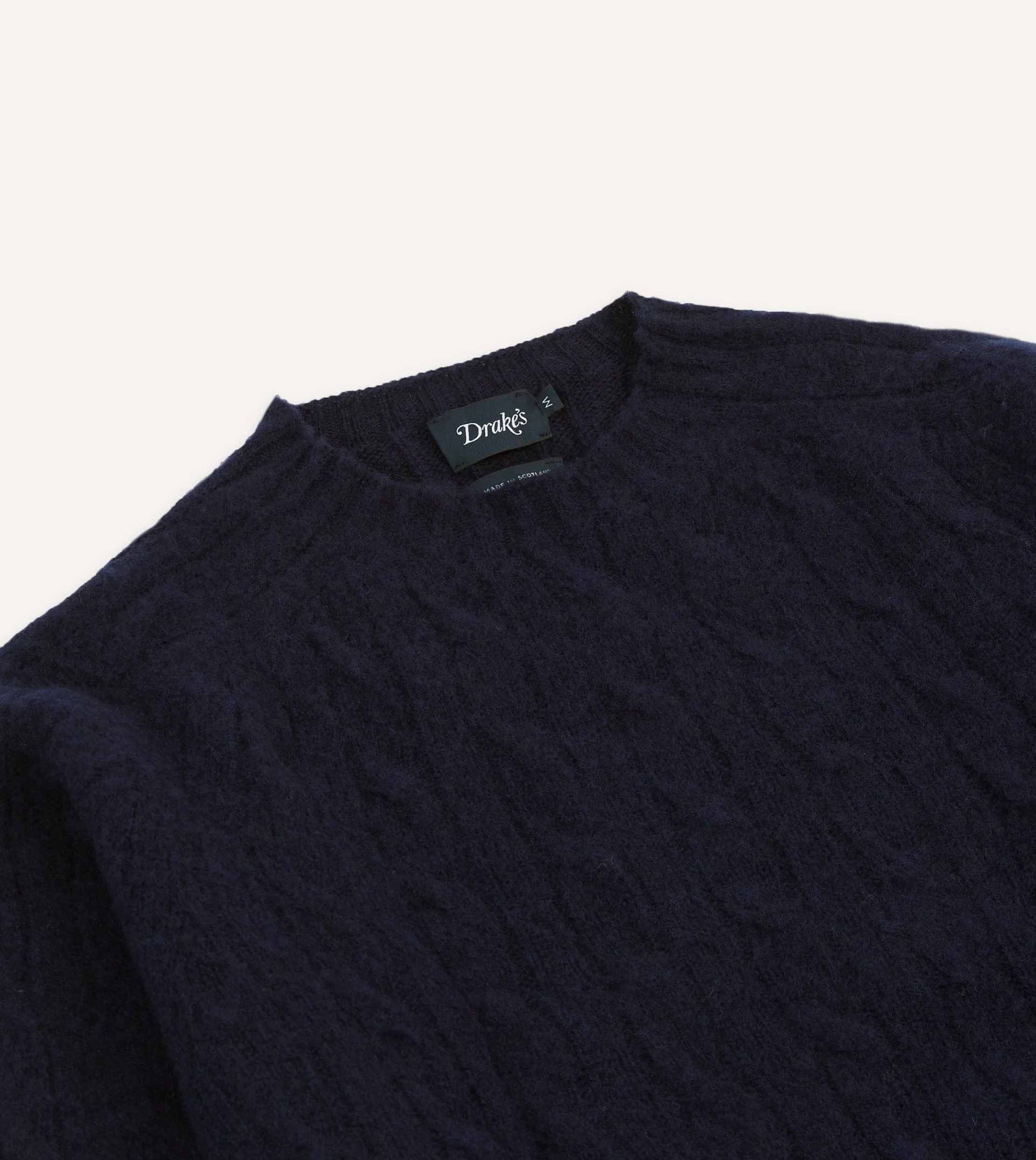 Navy Brushed Cable Knit Shetland Crew Neck Jumper sold by Drake's London product image thumbnail 3