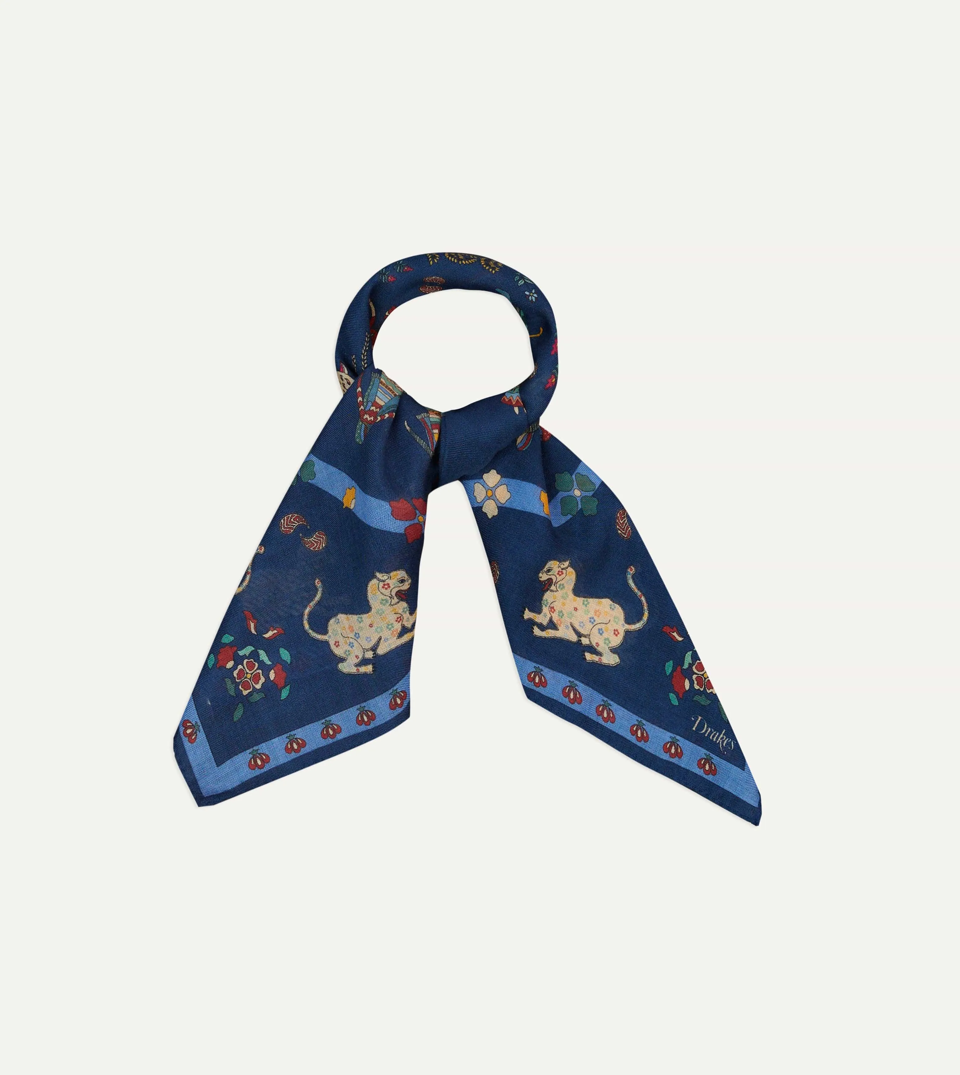 Navy Mughal Leopards Print Wool-Silk Bandana sold by Drake's London product image thumbnail 5