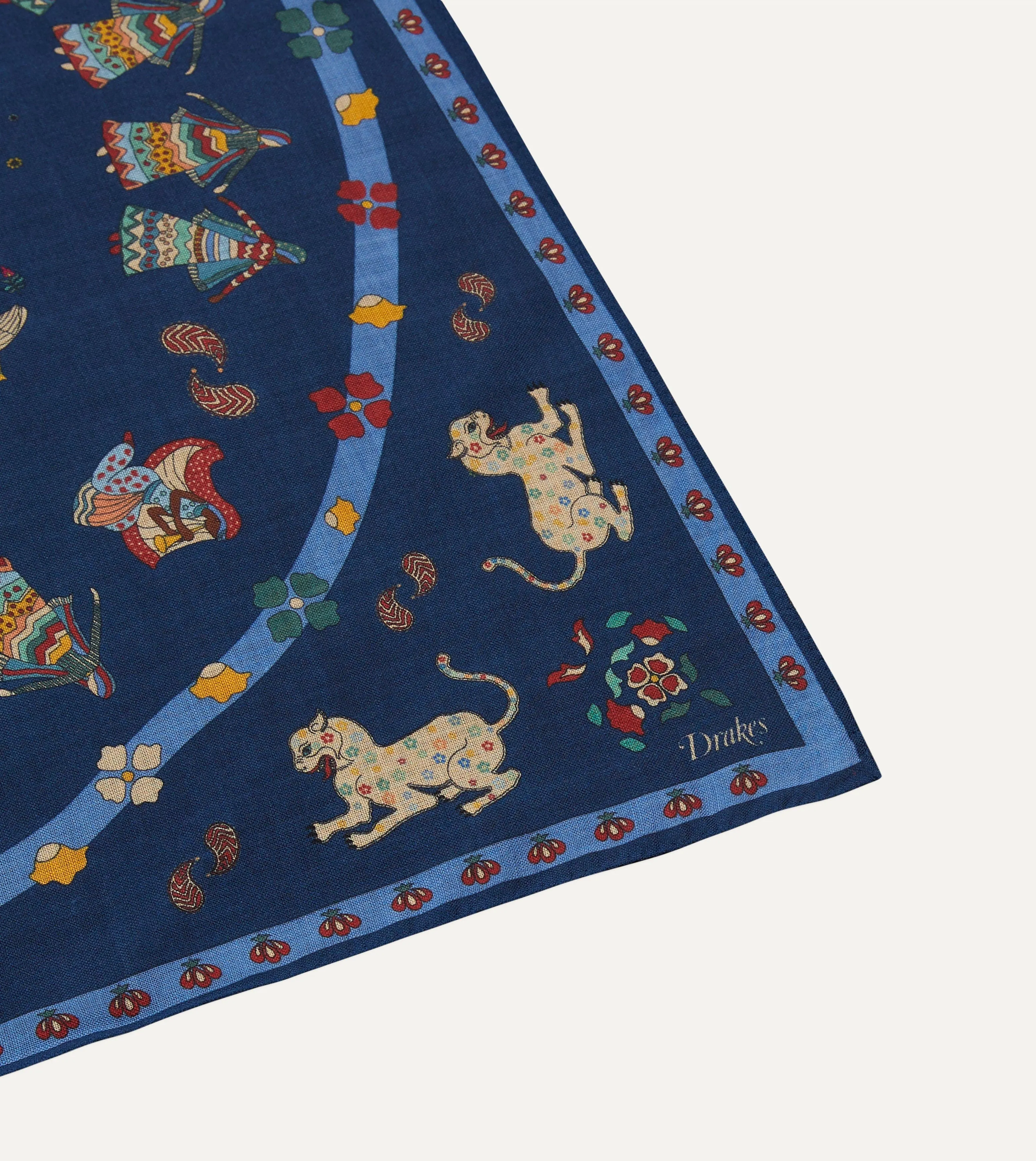 Navy Mughal Leopards Print Wool-Silk Bandana sold by Drake's London product image thumbnail 3