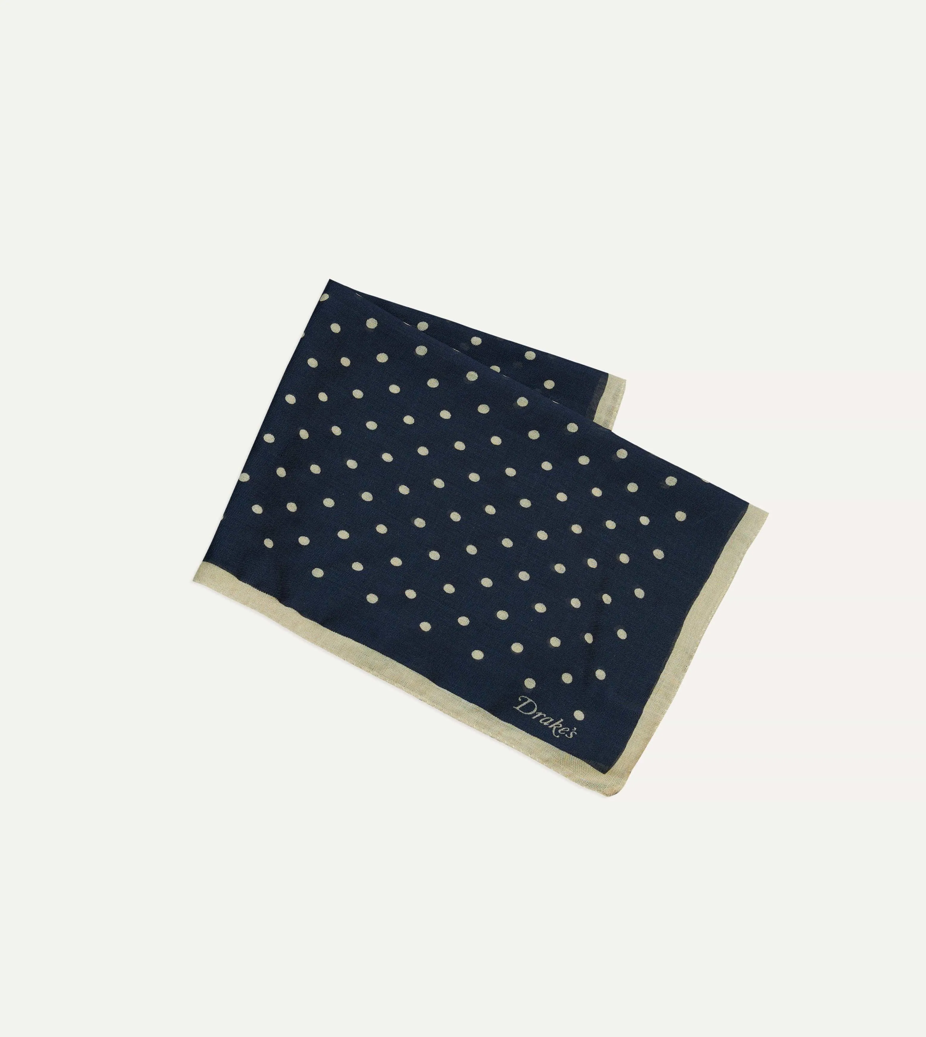 Navy Spot Print Wool-Silk Pocket Square sold by Drake's London product image thumbnail 3