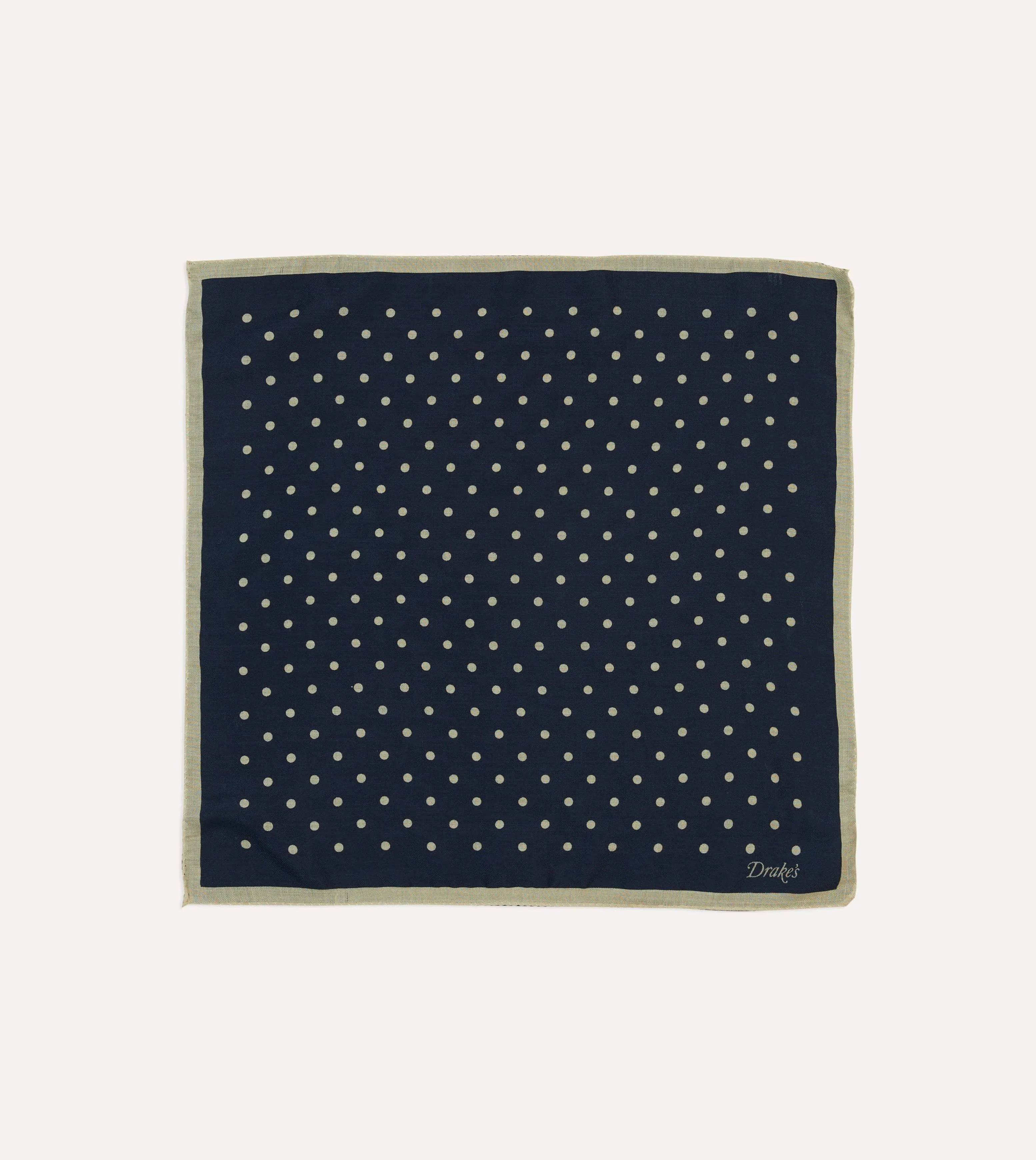 Navy Spot Print Wool-Silk Pocket Square sold by Drake's London