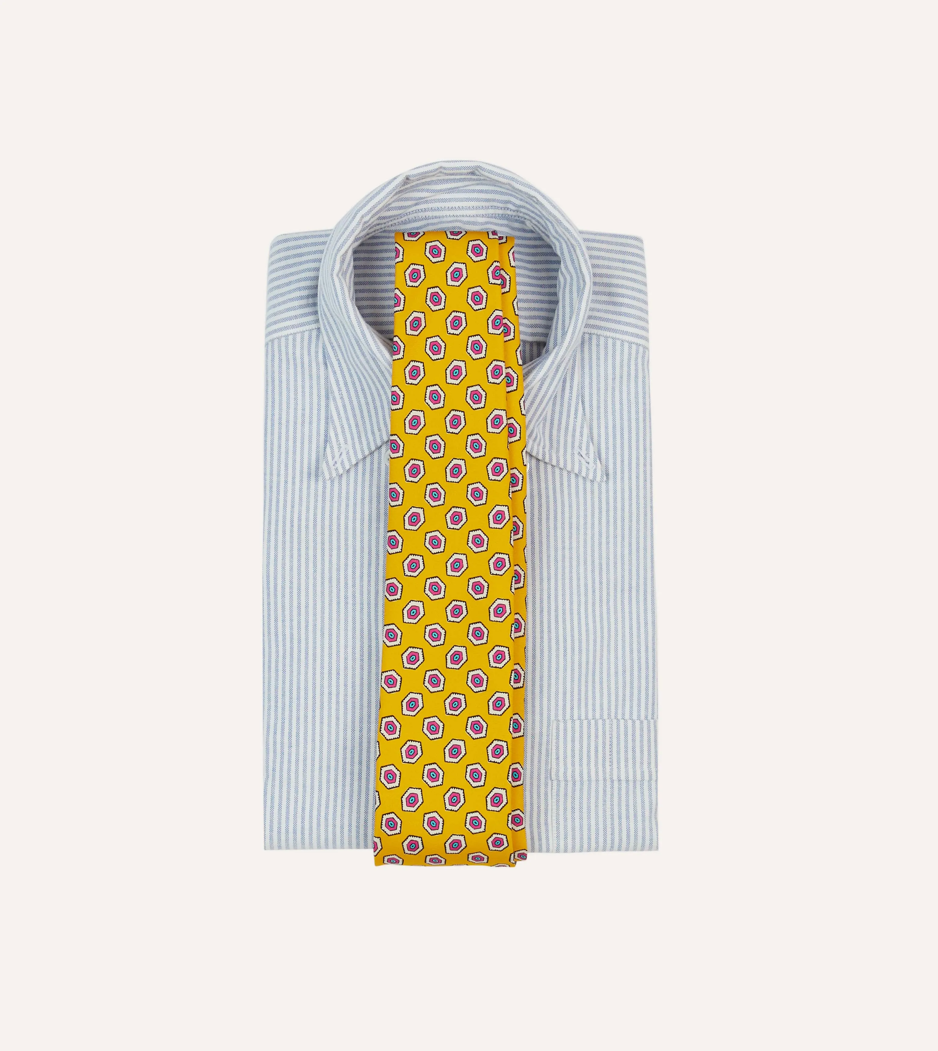 Yellow Hexagon Tile Print Silk Self-Tipped Tie sold by Drake's London product image thumbnail 2