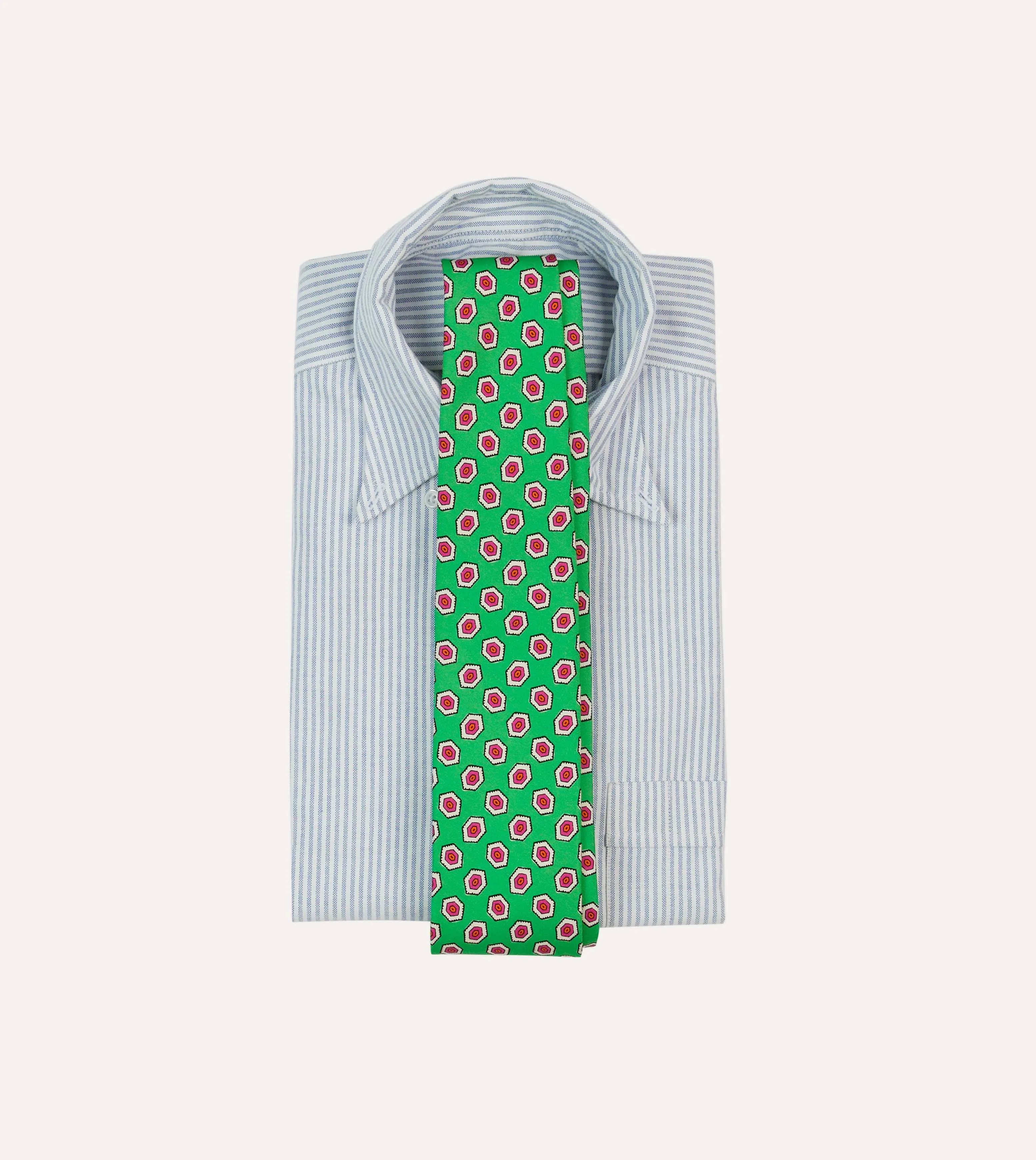 Green Hexagon Tile Print Silk Self-Tipped Tie sold by Drake's London product image thumbnail 2