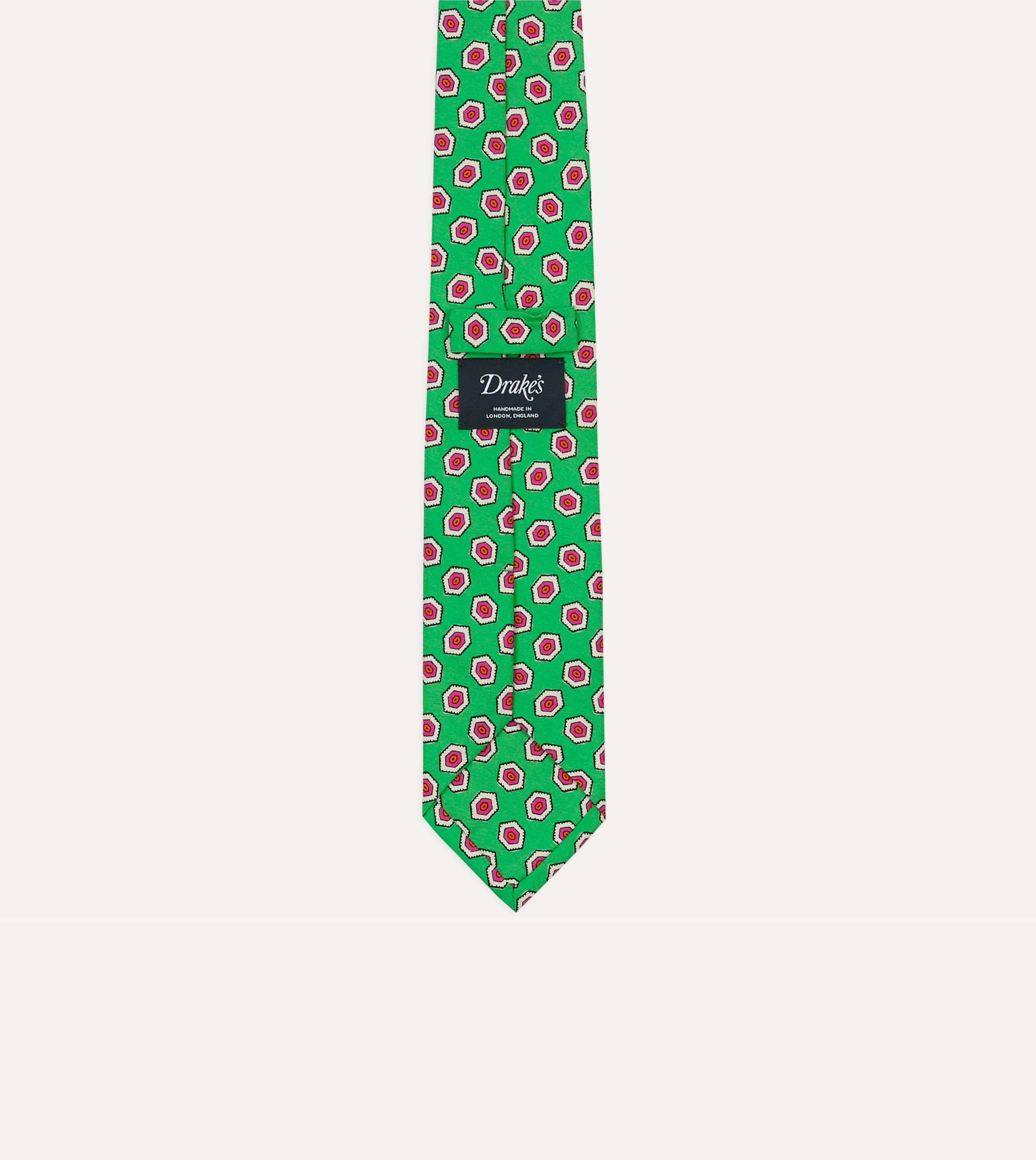 Green Hexagon Tile Print Silk Self-Tipped Tie sold by Drake's London product image thumbnail 4
