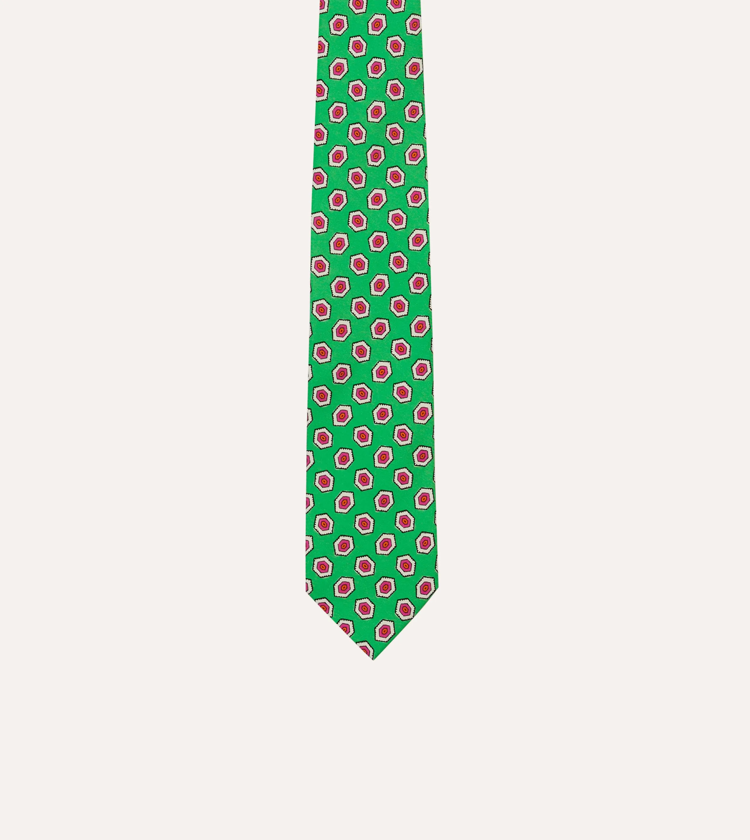 Green Hexagon Tile Print Silk Self-Tipped Tie sold by Drake's London product image thumbnail 3