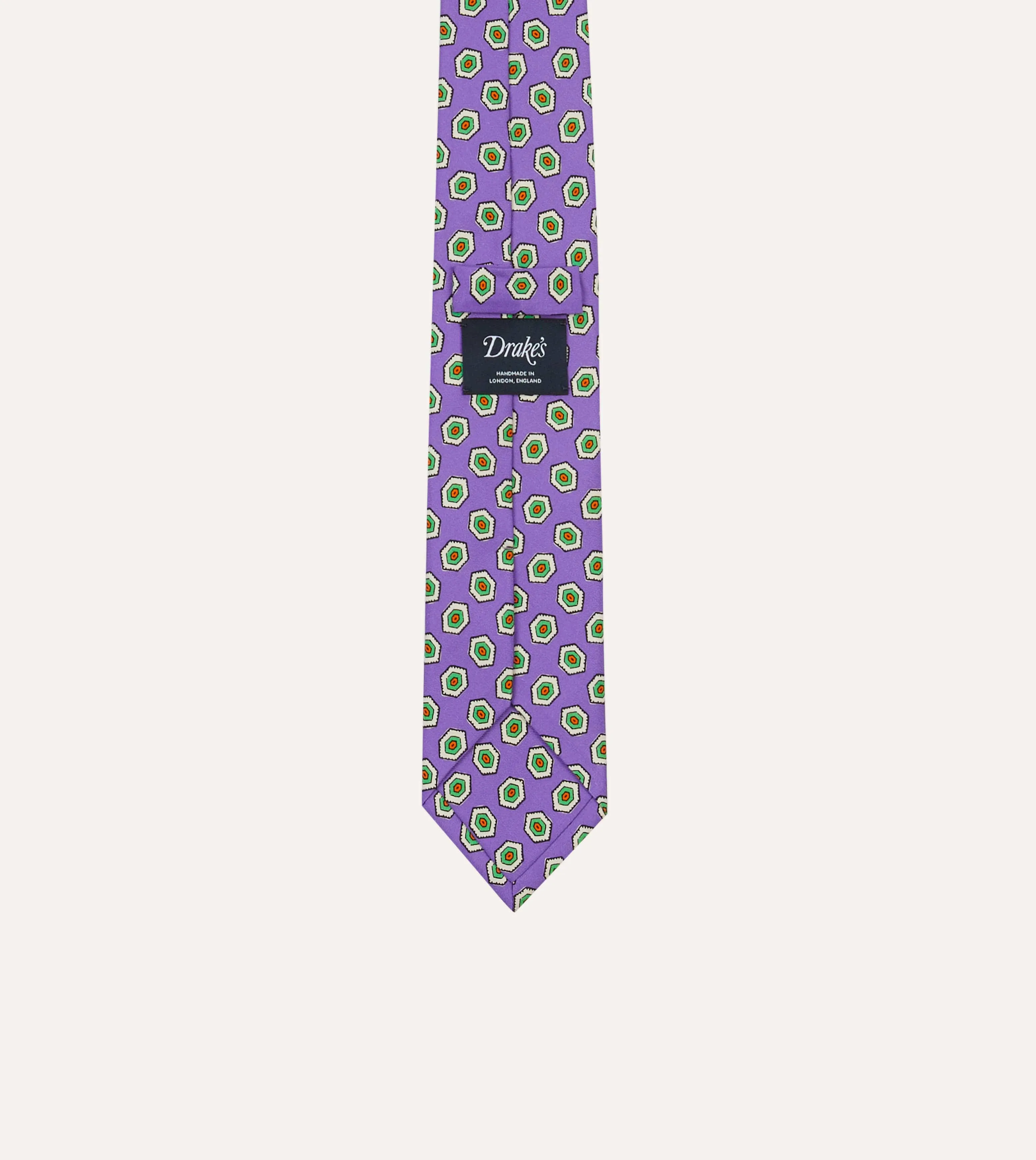 Purple Hexagon Tile Print Silk Self-Tipped Tie sold by Drake's London product image thumbnail 4