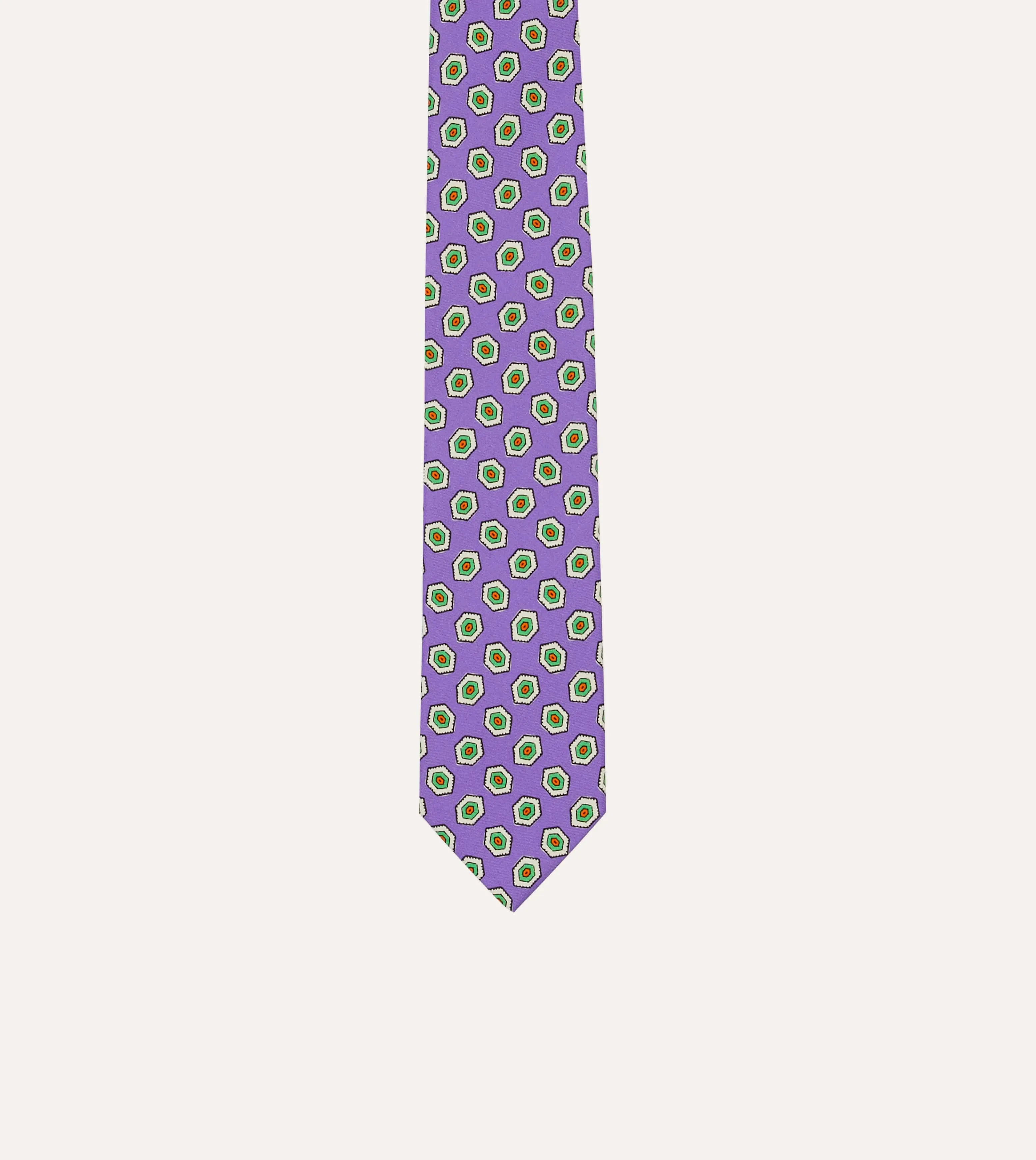 Purple Hexagon Tile Print Silk Self-Tipped Tie sold by Drake's London product image thumbnail 3