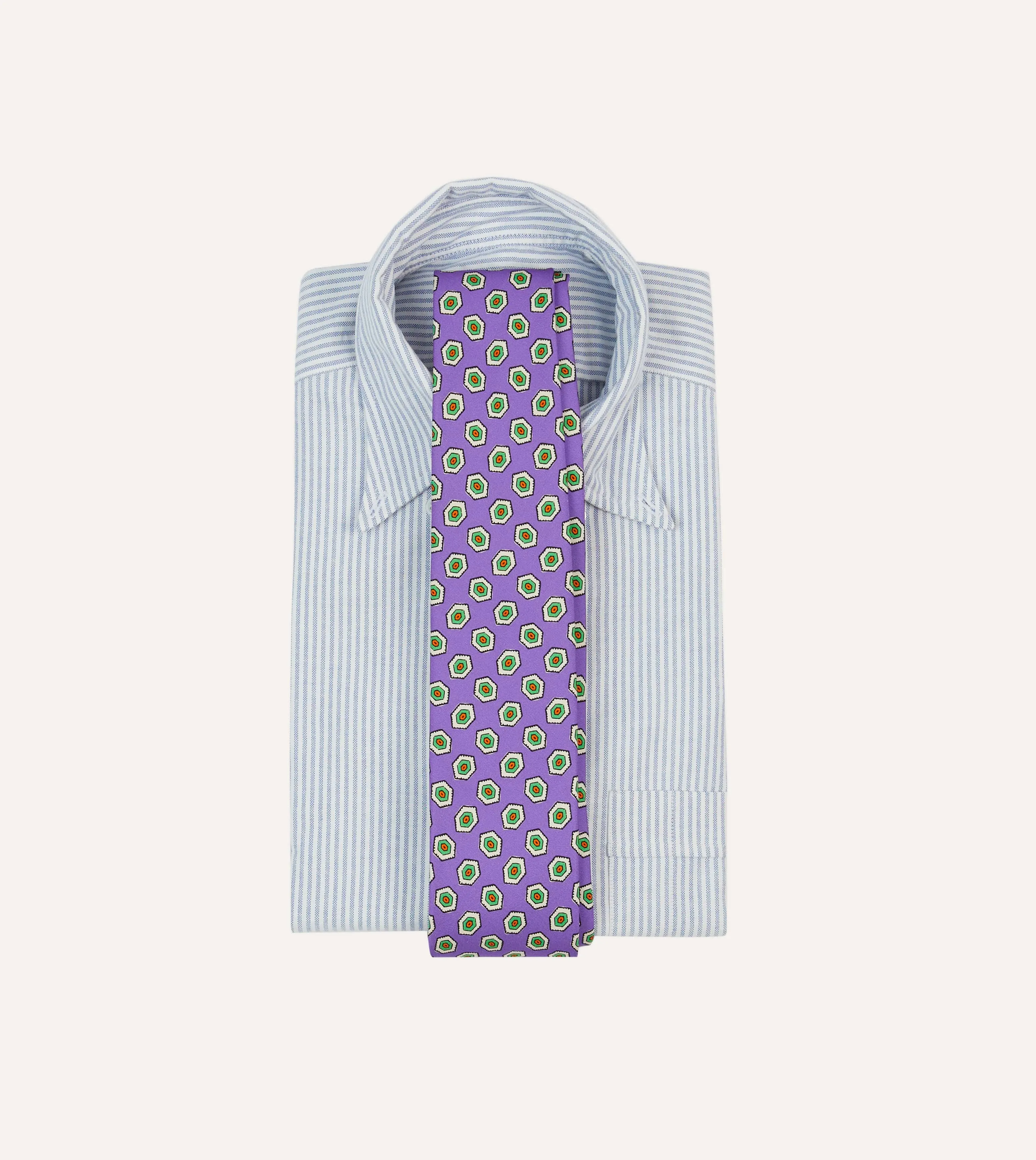 Purple Hexagon Tile Print Silk Self-Tipped Tie sold by Drake's London product image thumbnail 2