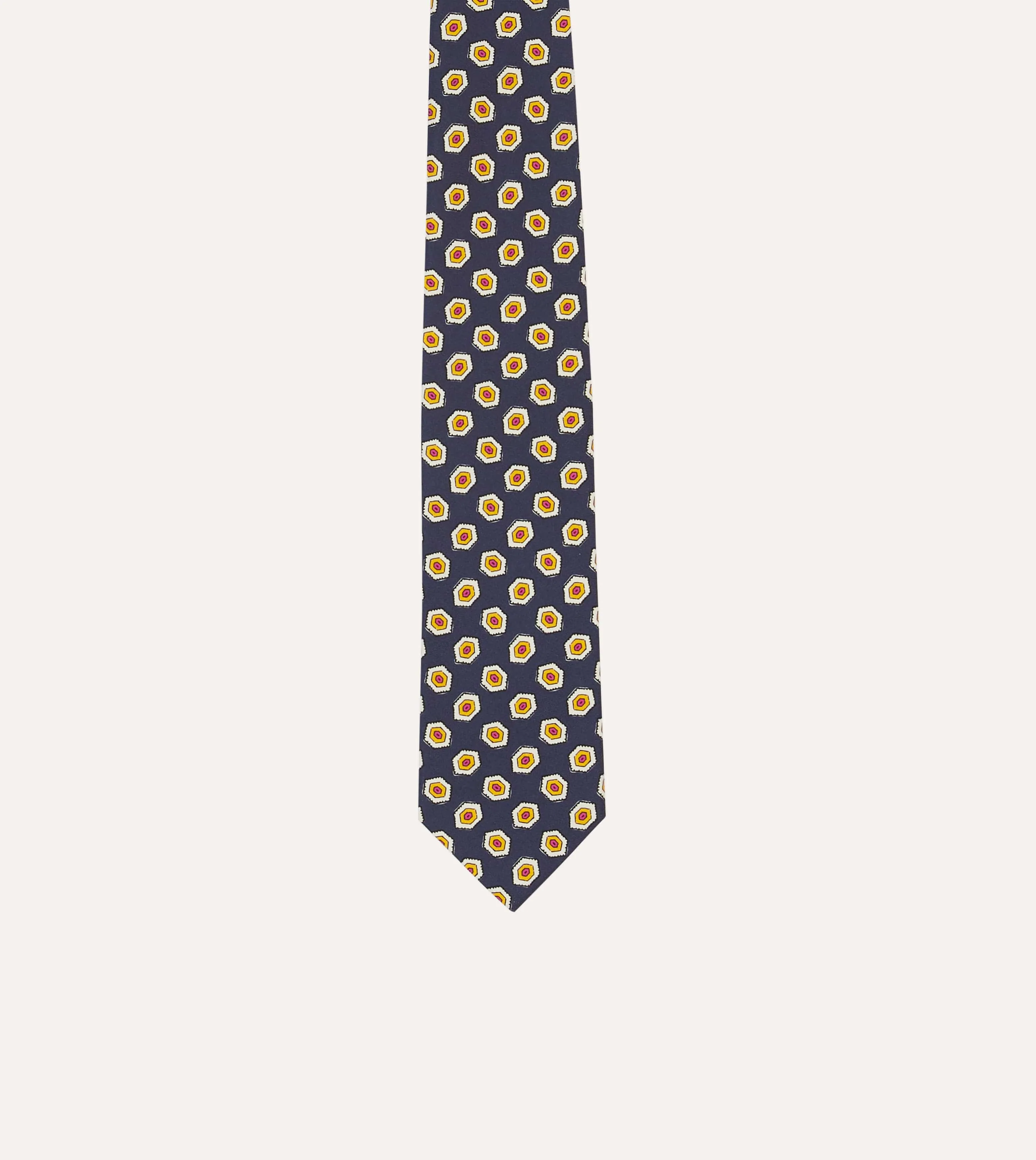 Navy Hexagon Tile Print Silk Self-Tipped Tie sold by Drake's London product image thumbnail 3