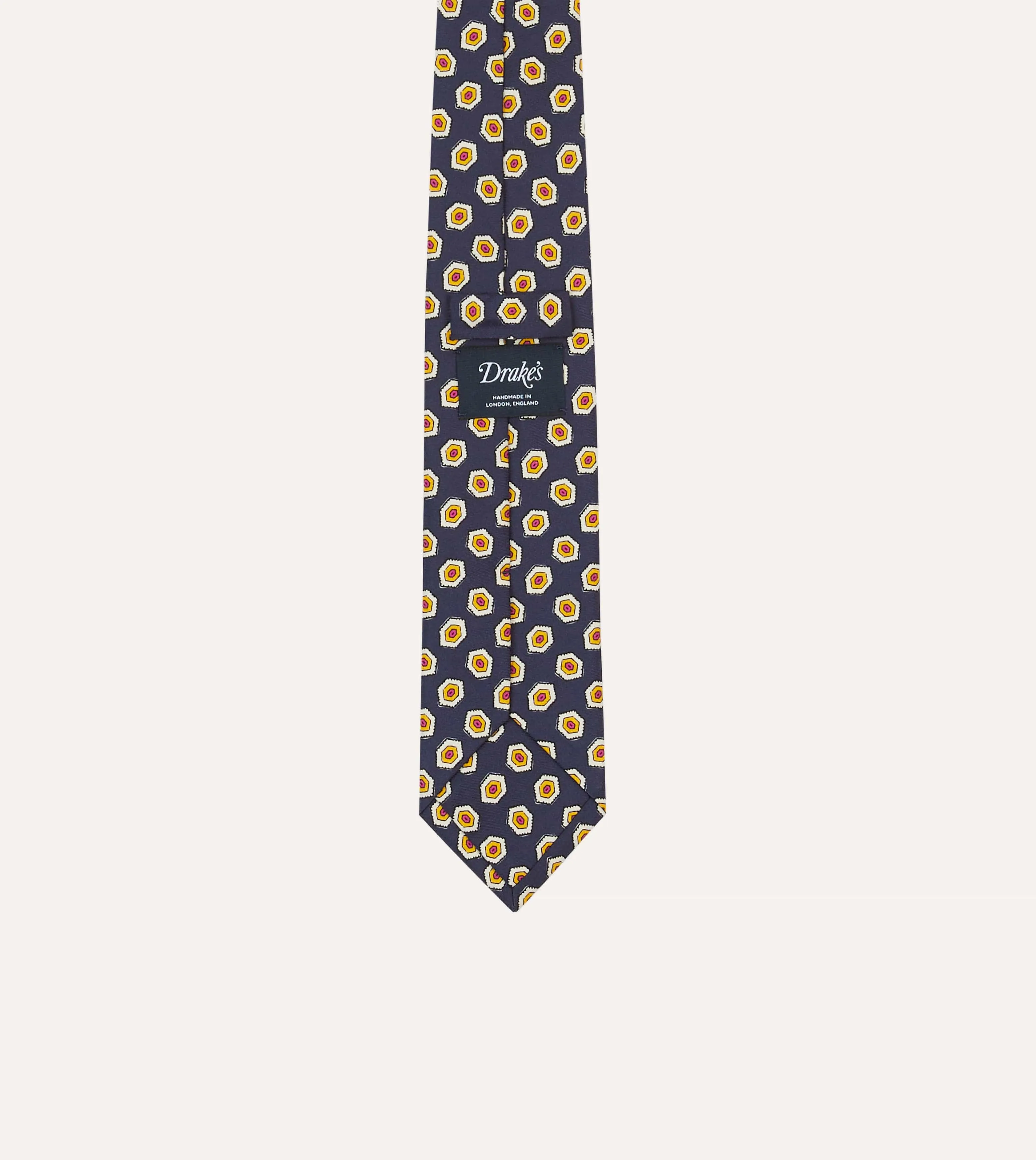 Navy Hexagon Tile Print Silk Self-Tipped Tie sold by Drake's London product image thumbnail 4