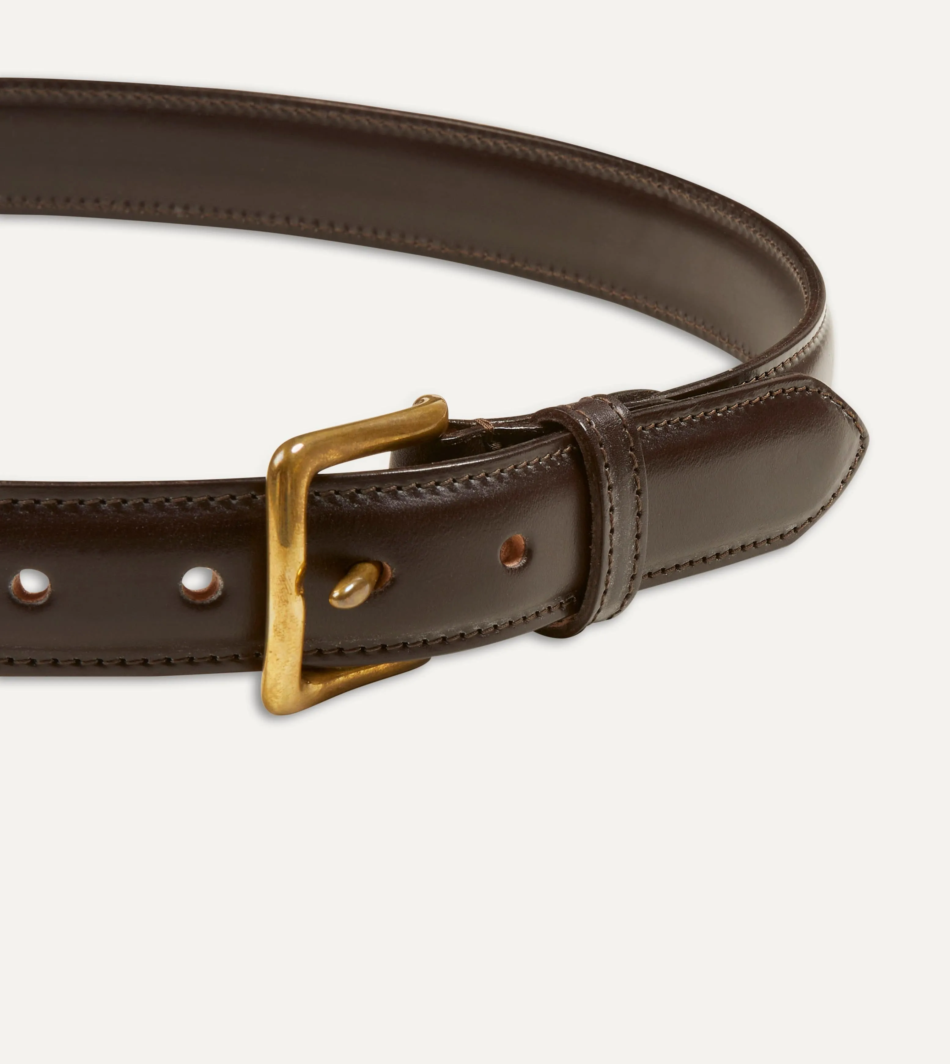 Dark Brown Fully Lined Bridle Leather Belt with Brass Buckle sold by Drake's London product image thumbnail 3