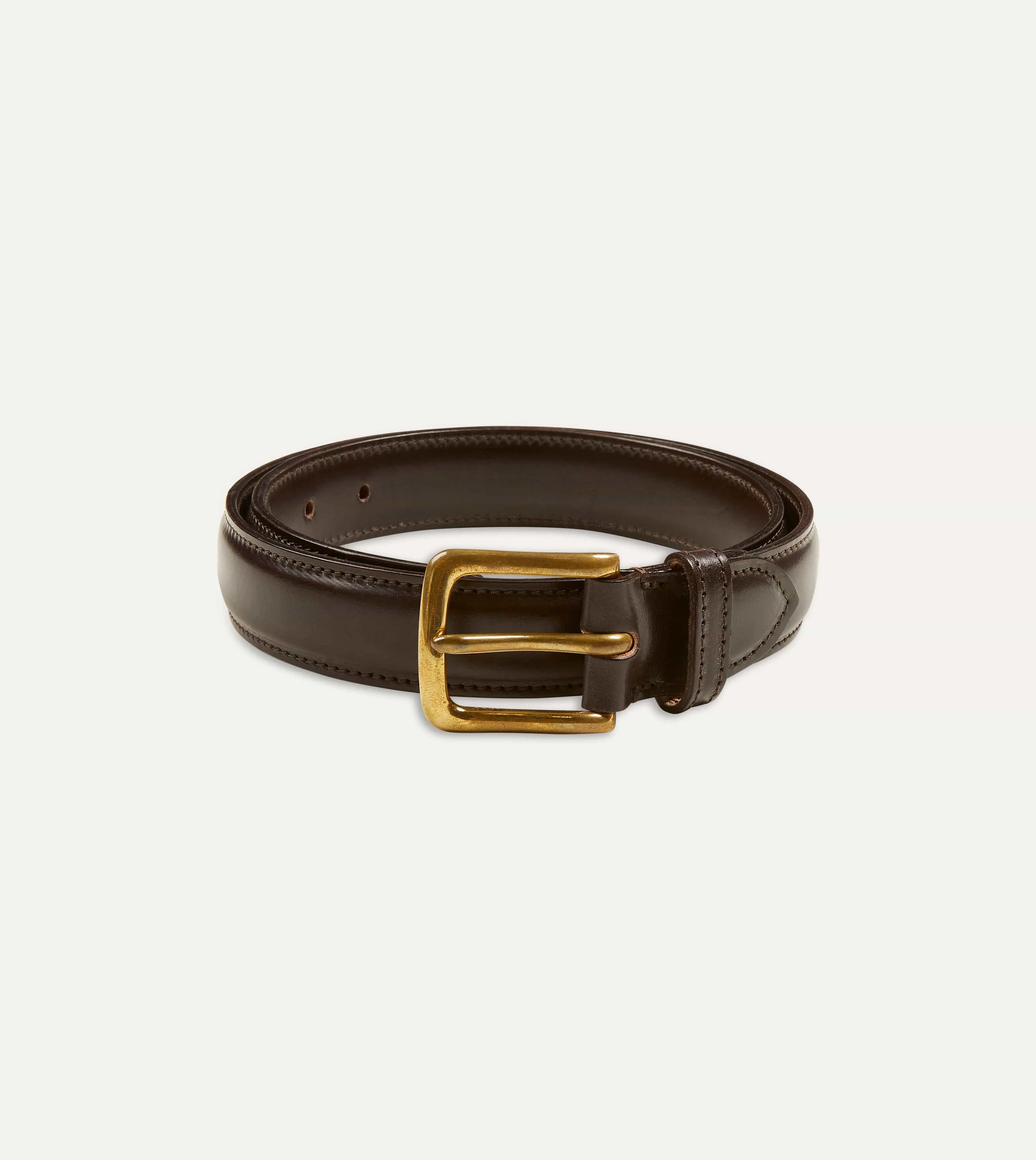 Dark Brown Fully Lined Bridle Leather Belt with Brass Buckle sold by Drake's London
